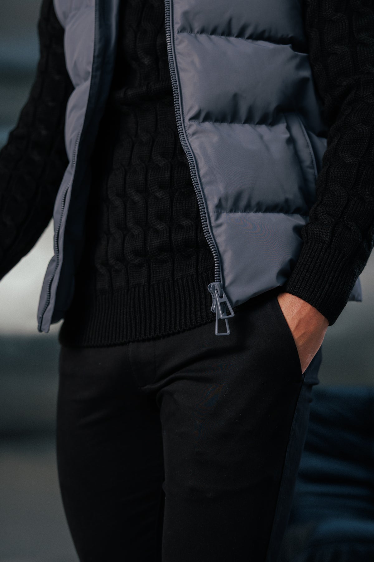 Charcoal Padded Hooded Gilet - FSN241