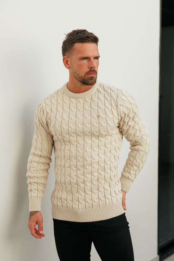 Father Sons Link Weave Knit Beige Crew Neck Jumper - FSJ127