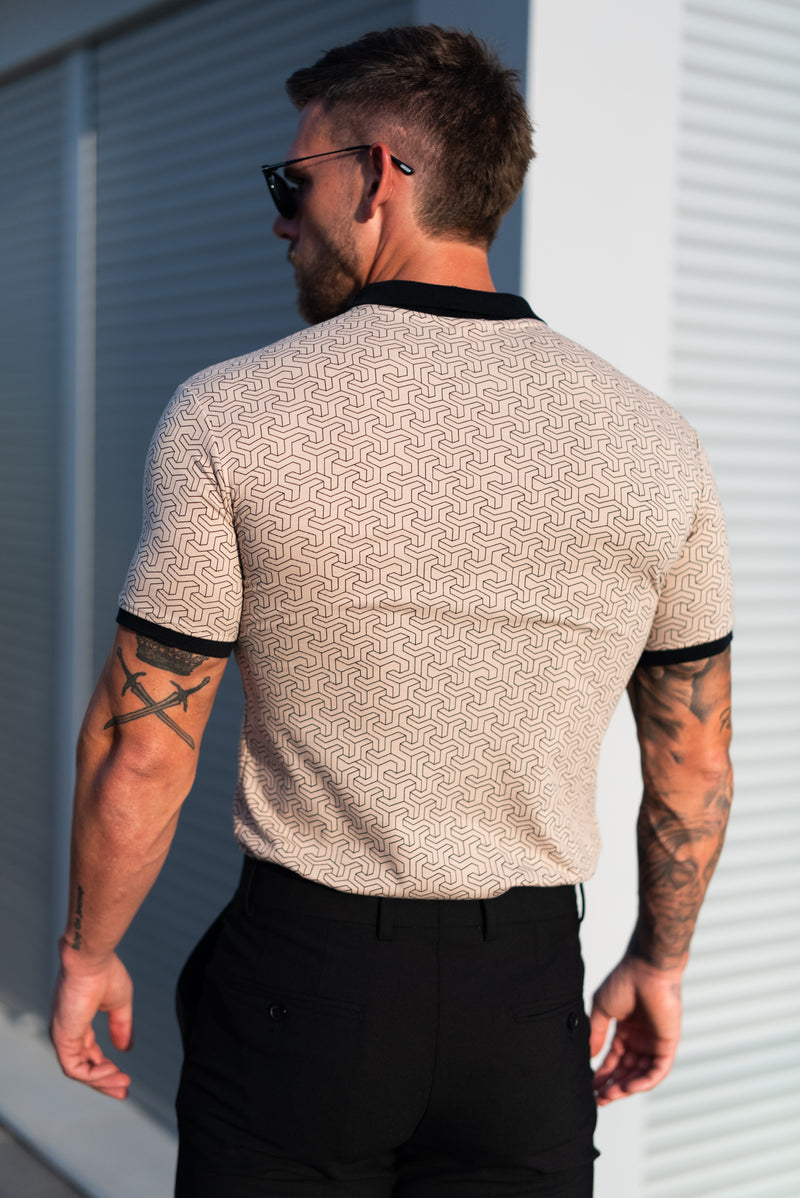 Father Sons Black / Beige Geo Printed Polo Shirt - FSH1234