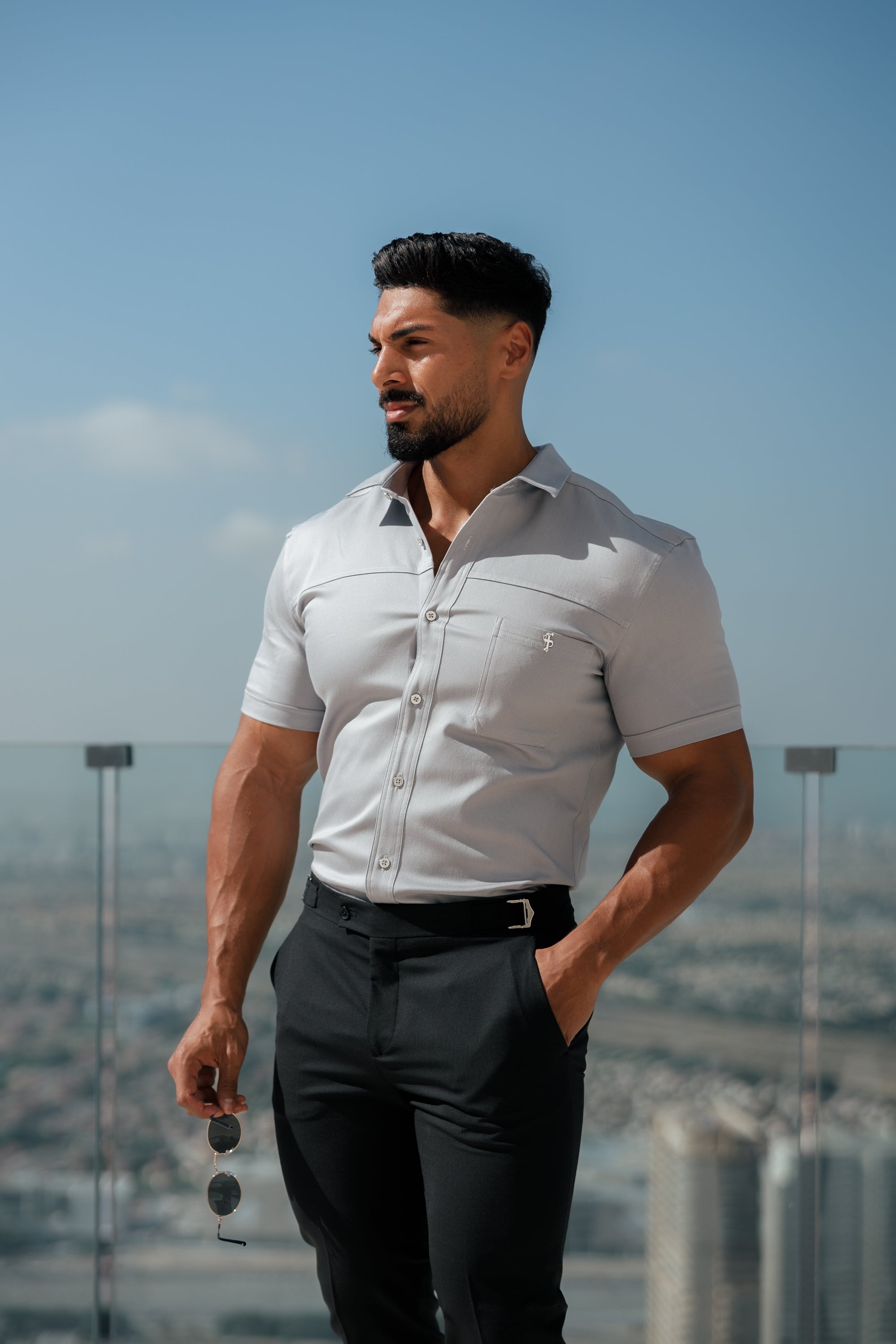 Father Sons Slim Formal Black Stretch Pants With Silver Waist Adjusters - FST013