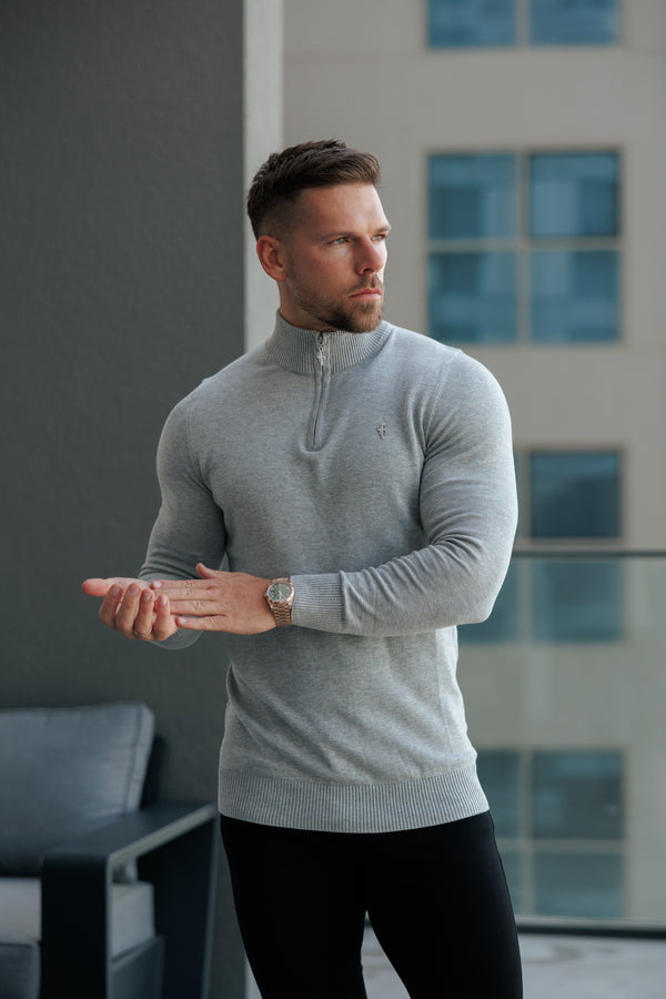 FS Light Grey Funnel Neck Knitted Jumper With FS Branding  - FSN193
