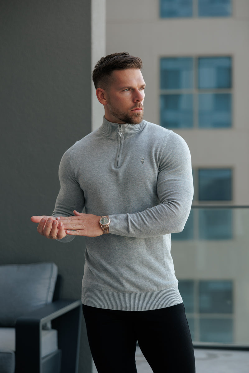 FS Light Grey Funnel Neck Knitted Jumper With FS Branding  - FSN193