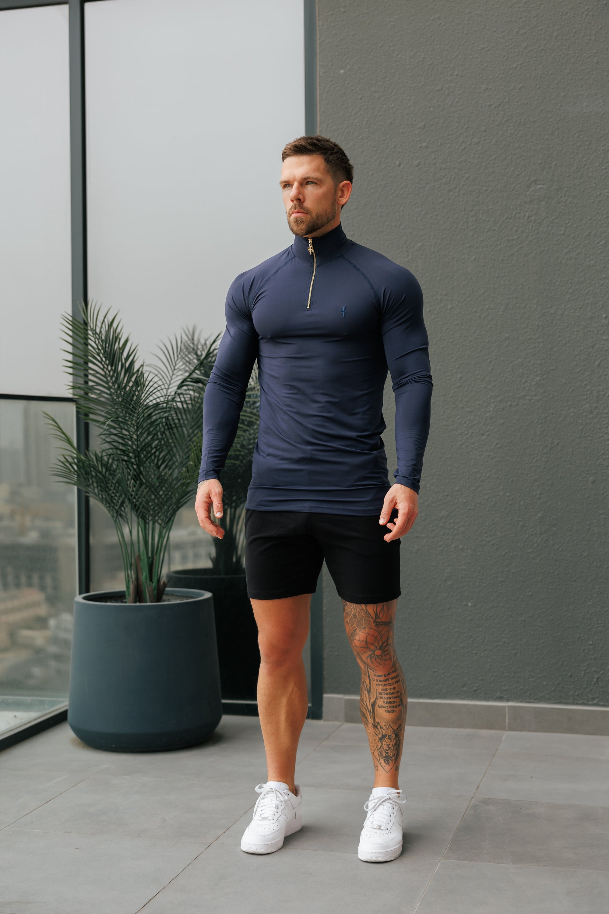 LS Navy Half Zip Gym Top - FSH1282
