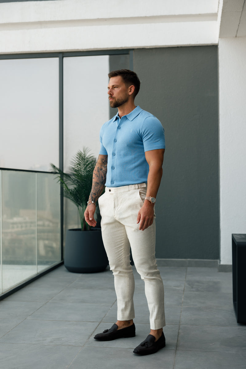 FatherSons Slim Formal Cream Linen Pants With Side Adjusters - FST020