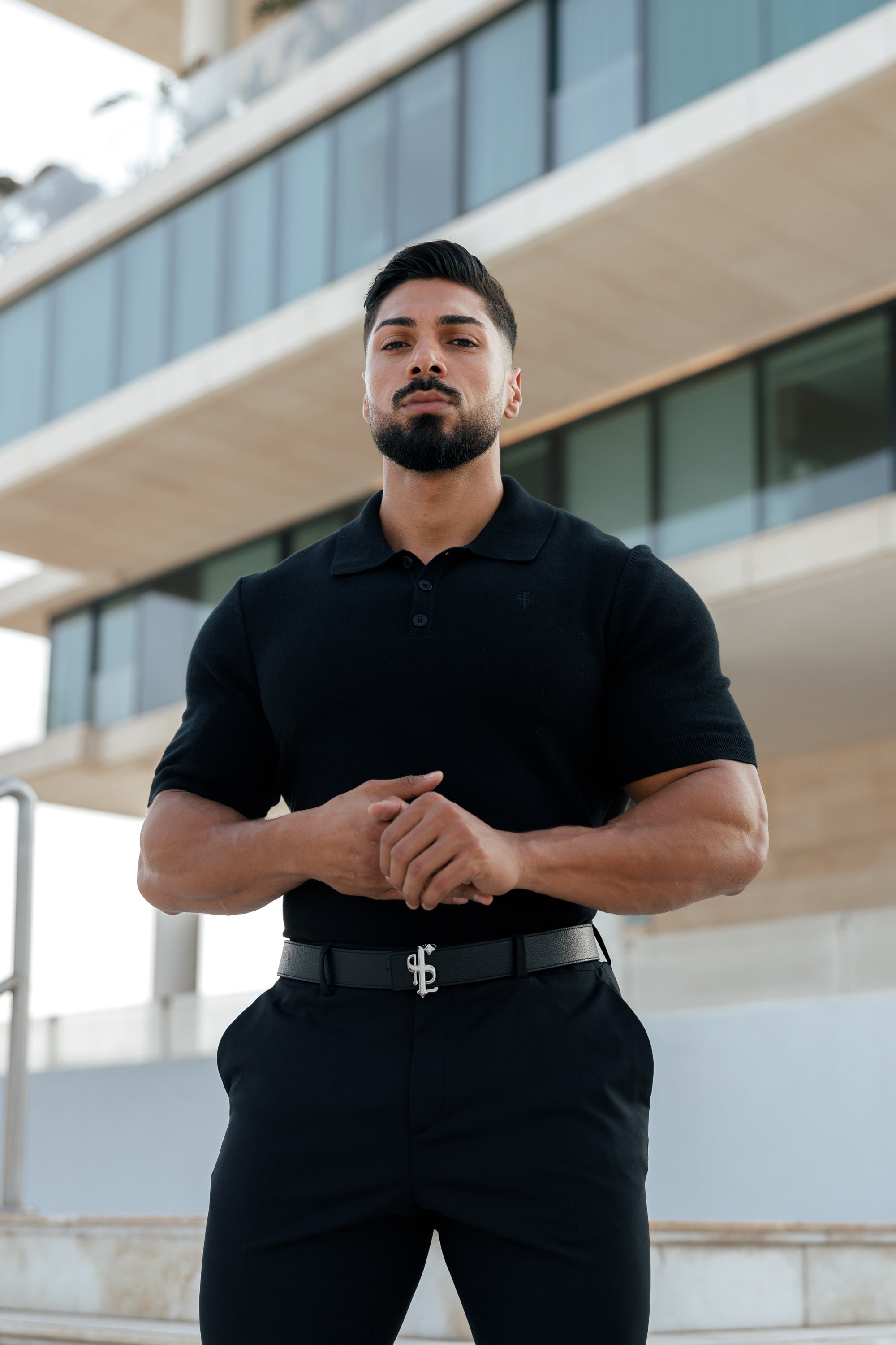 Classic Plain Black Knitted Polo Short Sleeve - FSN108