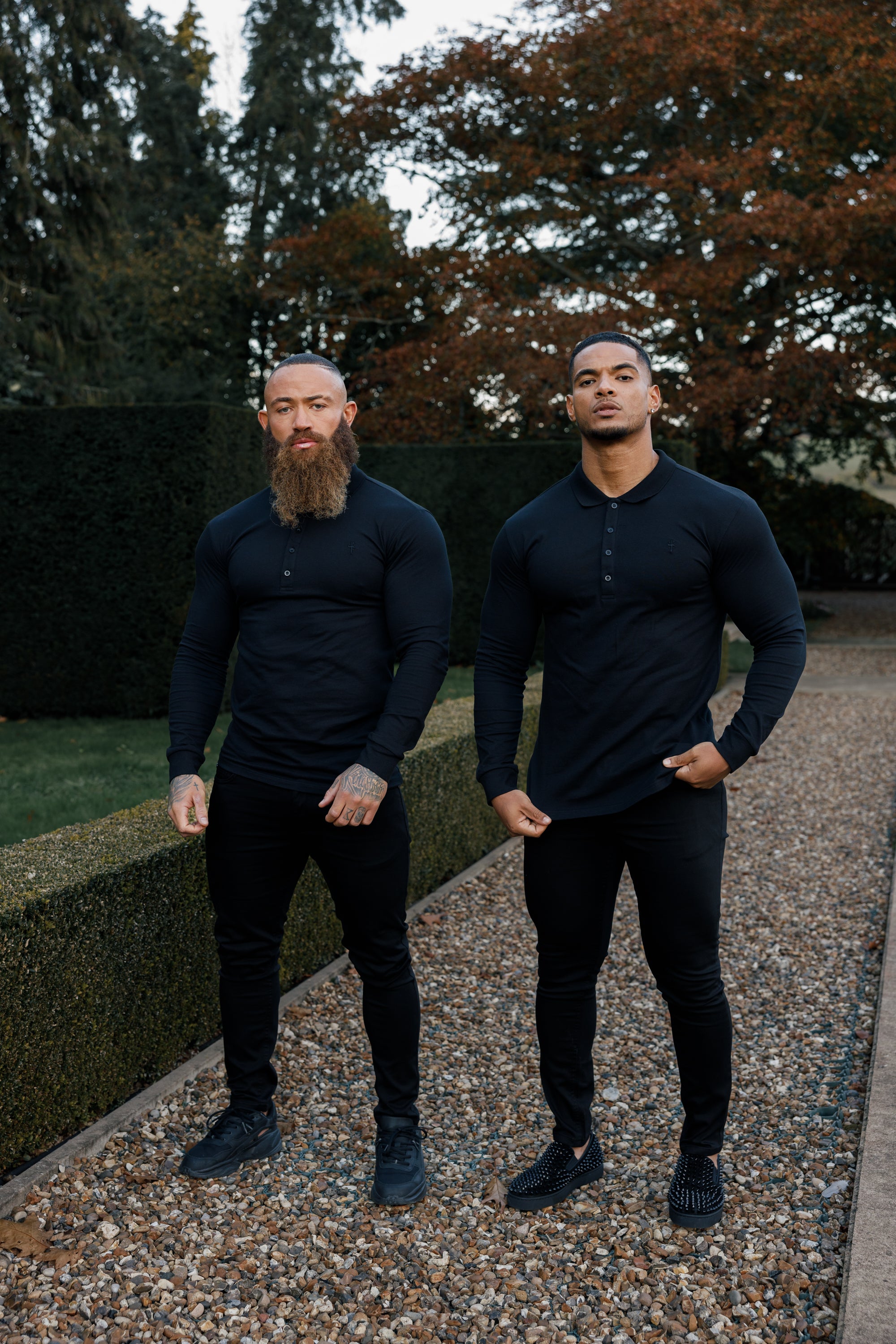 Classic Black Tonal  Polo Long Sleeve Shirt - FSH857