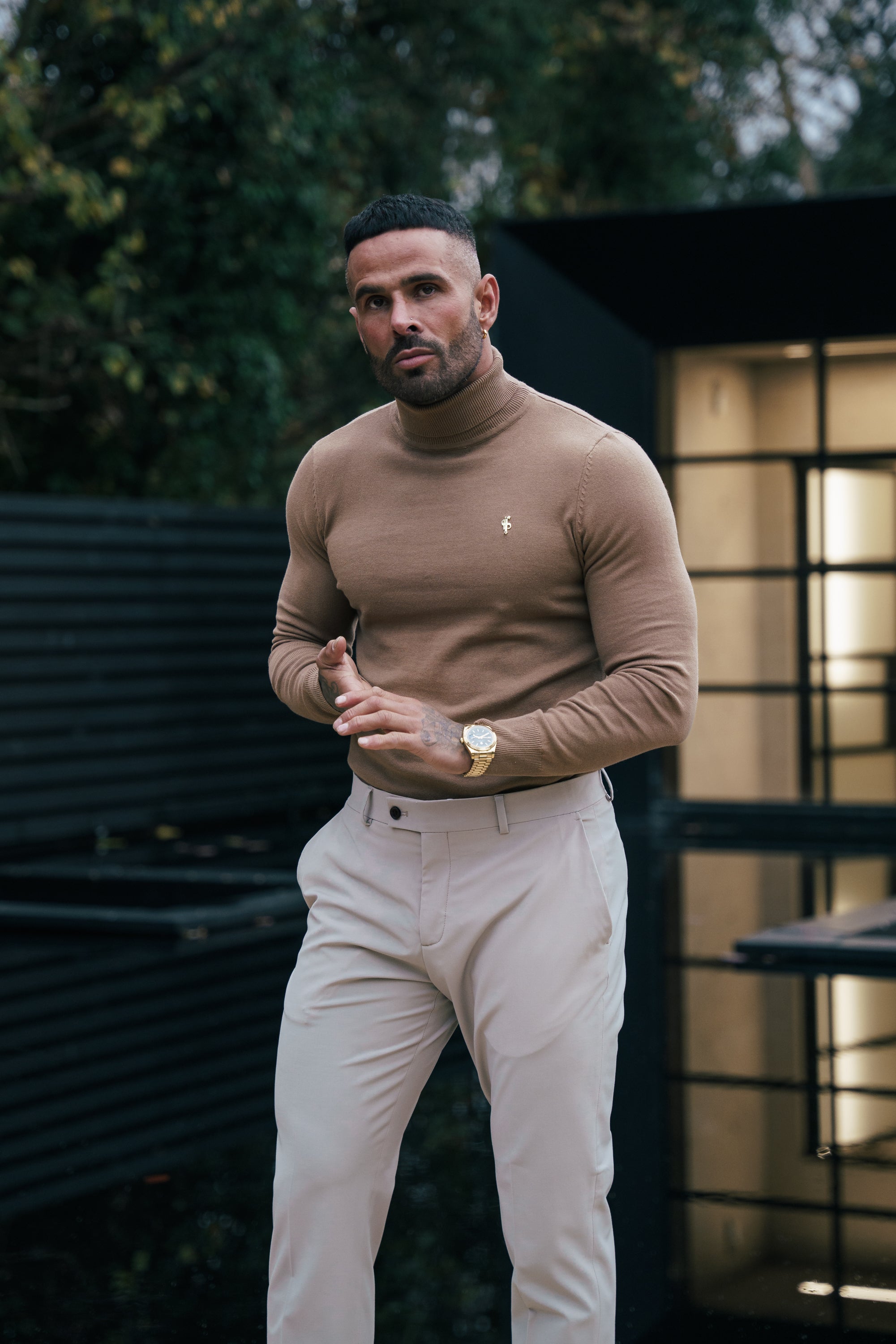 FS Camel Roll Neck Knitted Jumper With FS Branding -  FSN202