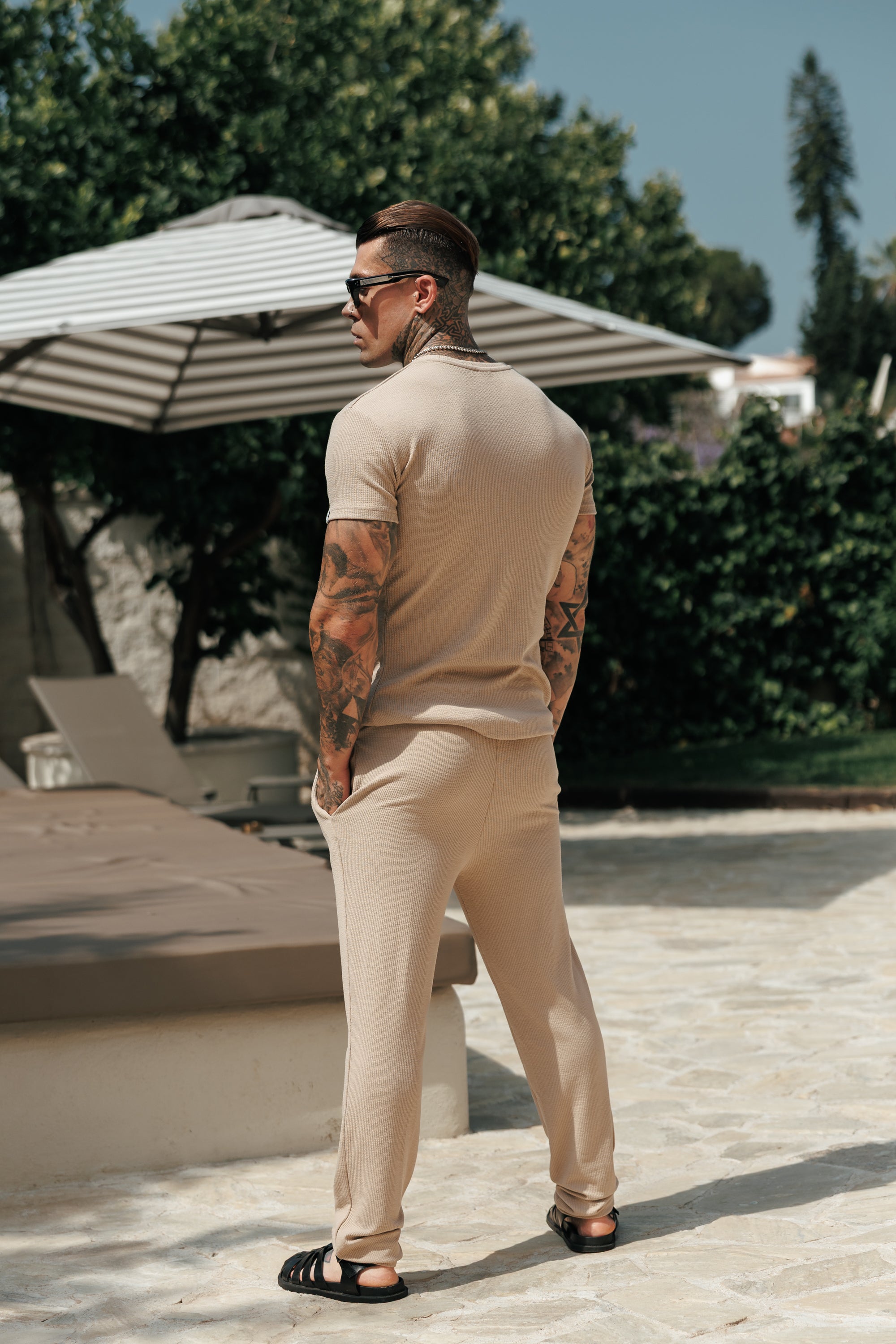 Jersey Cord Slim Beige Trousers - FSR089