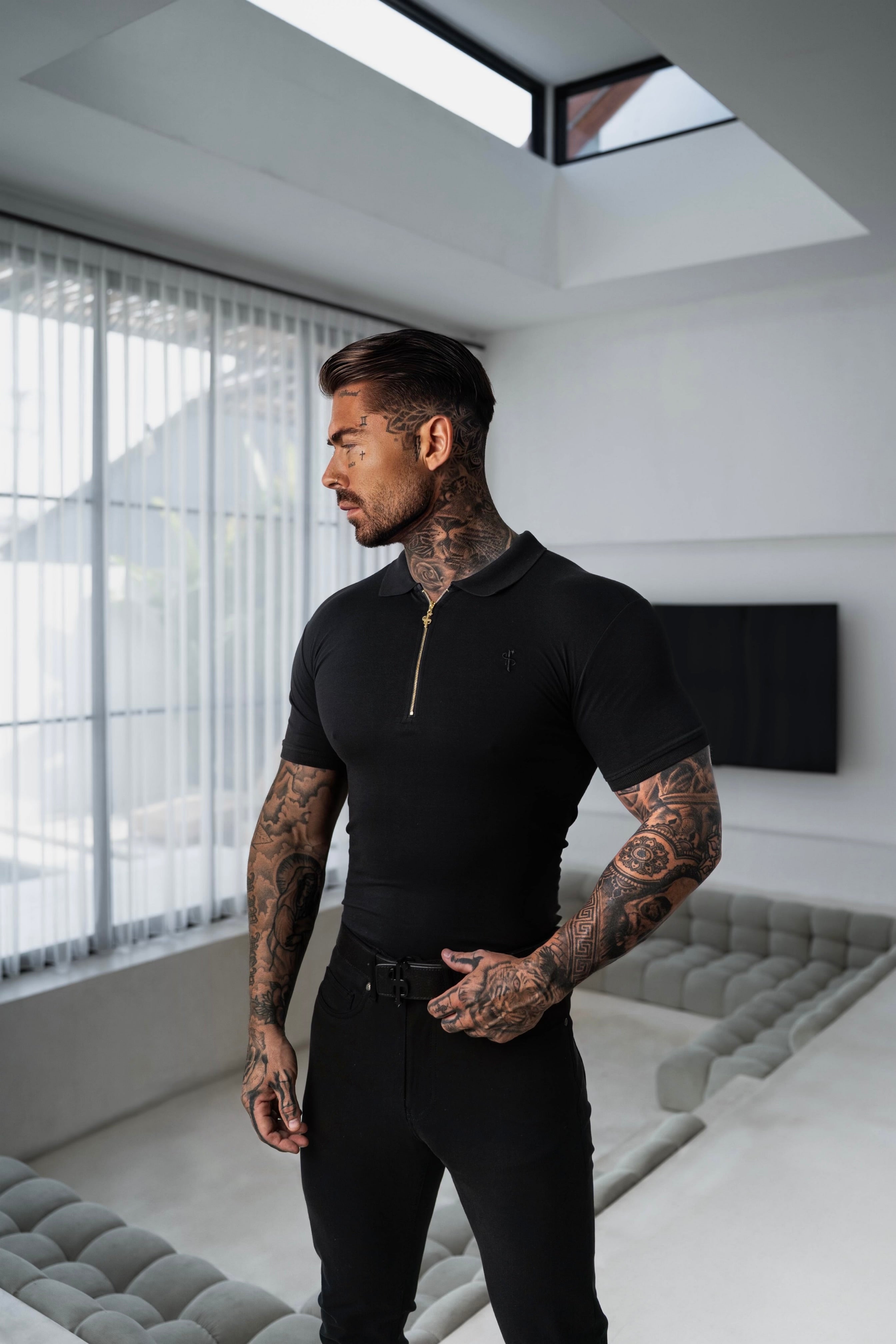 Classic Black and Gold Zipped Polo Shirt - FSH239