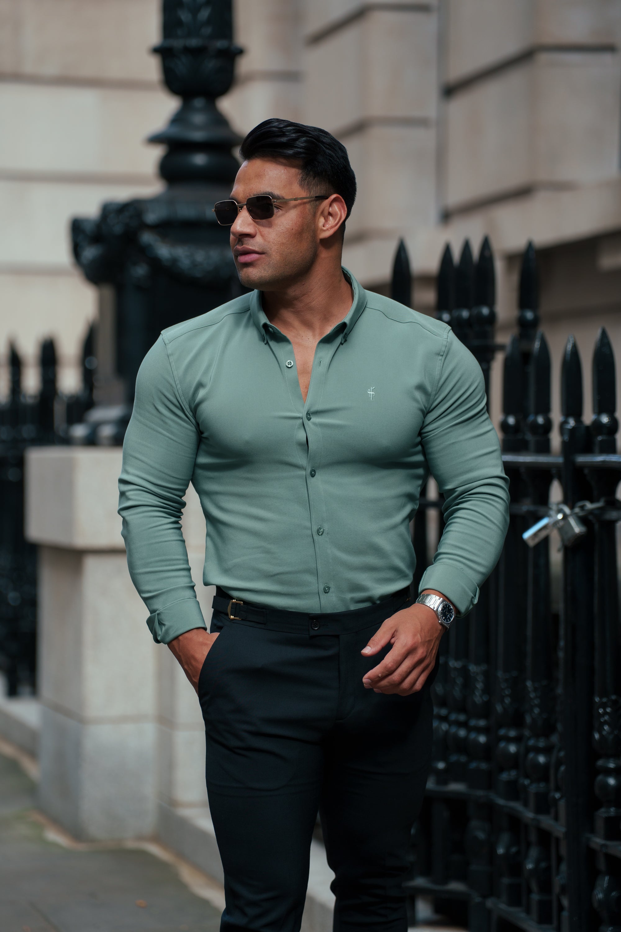 Super Slim LS Olive Scuba with Button Down Collar - FS1187