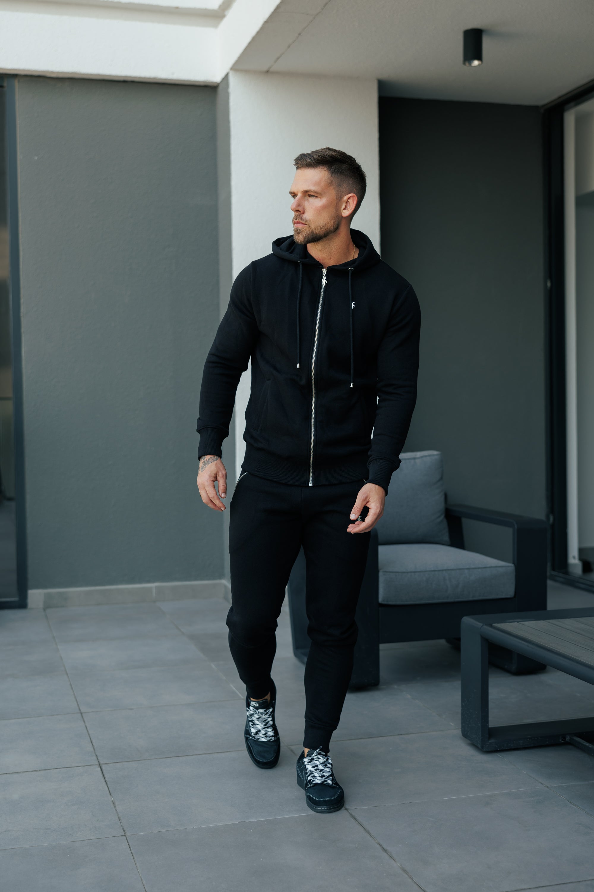 Black / Silver Full Zip Hoodie with Pockets - FSH1247