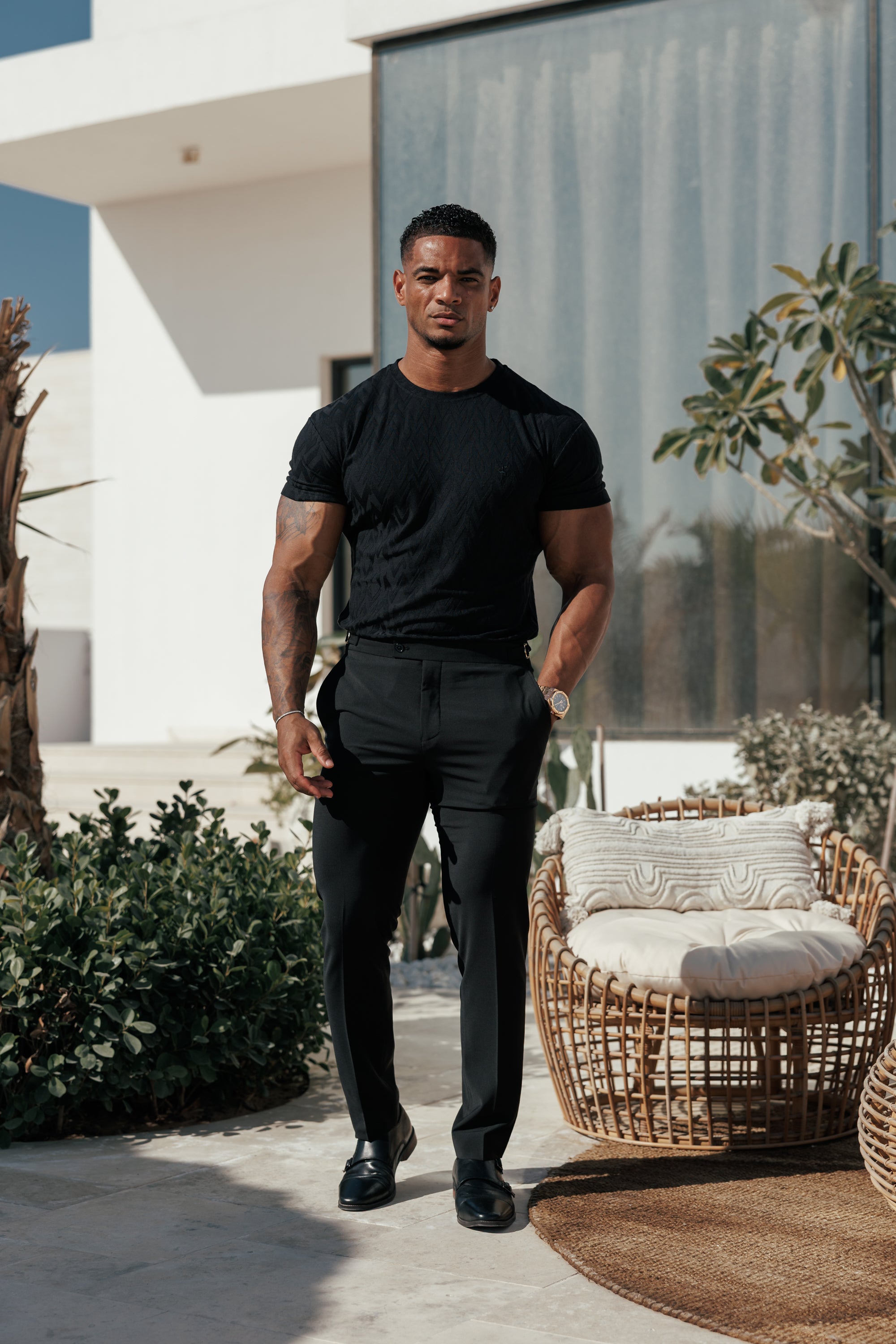 Regular Fit Jacquard Black Chevron T-Shirt - FSR046