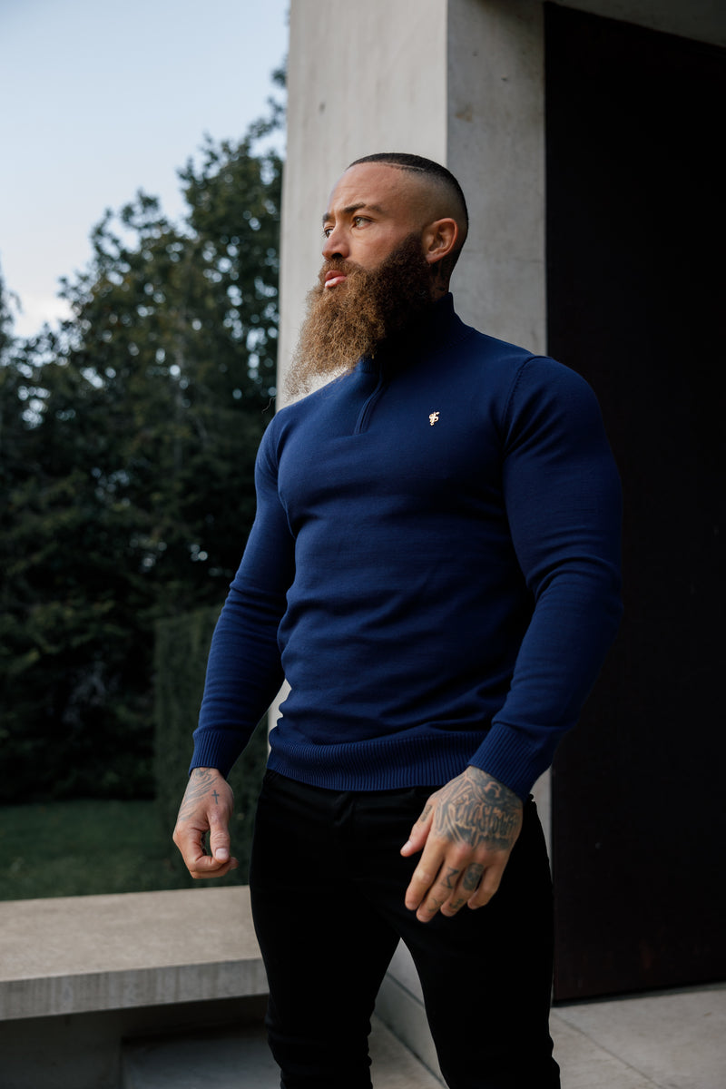 Father Sons Navy Funnel Neck 1/2 Zip Knitted Sweater - FSN122