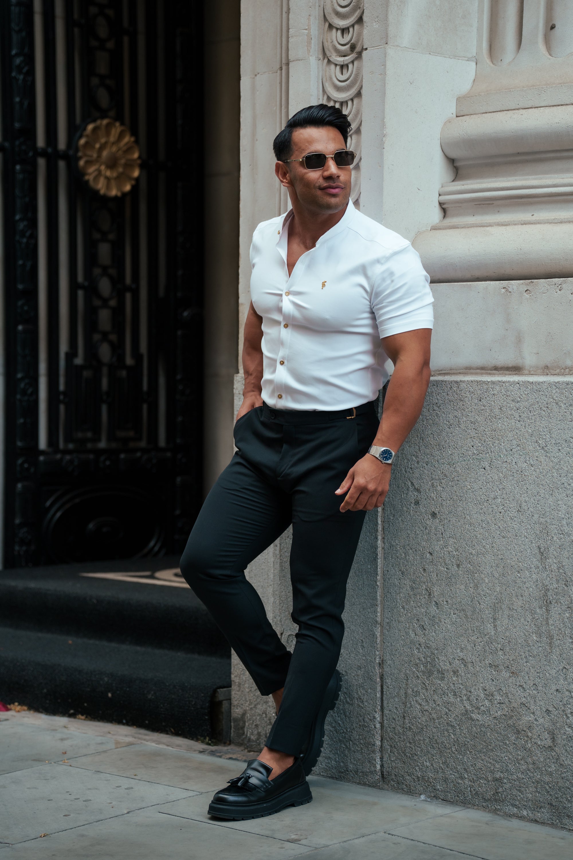 Super Slim SS White + Gold Scuba with Grandad Collar - FS1194