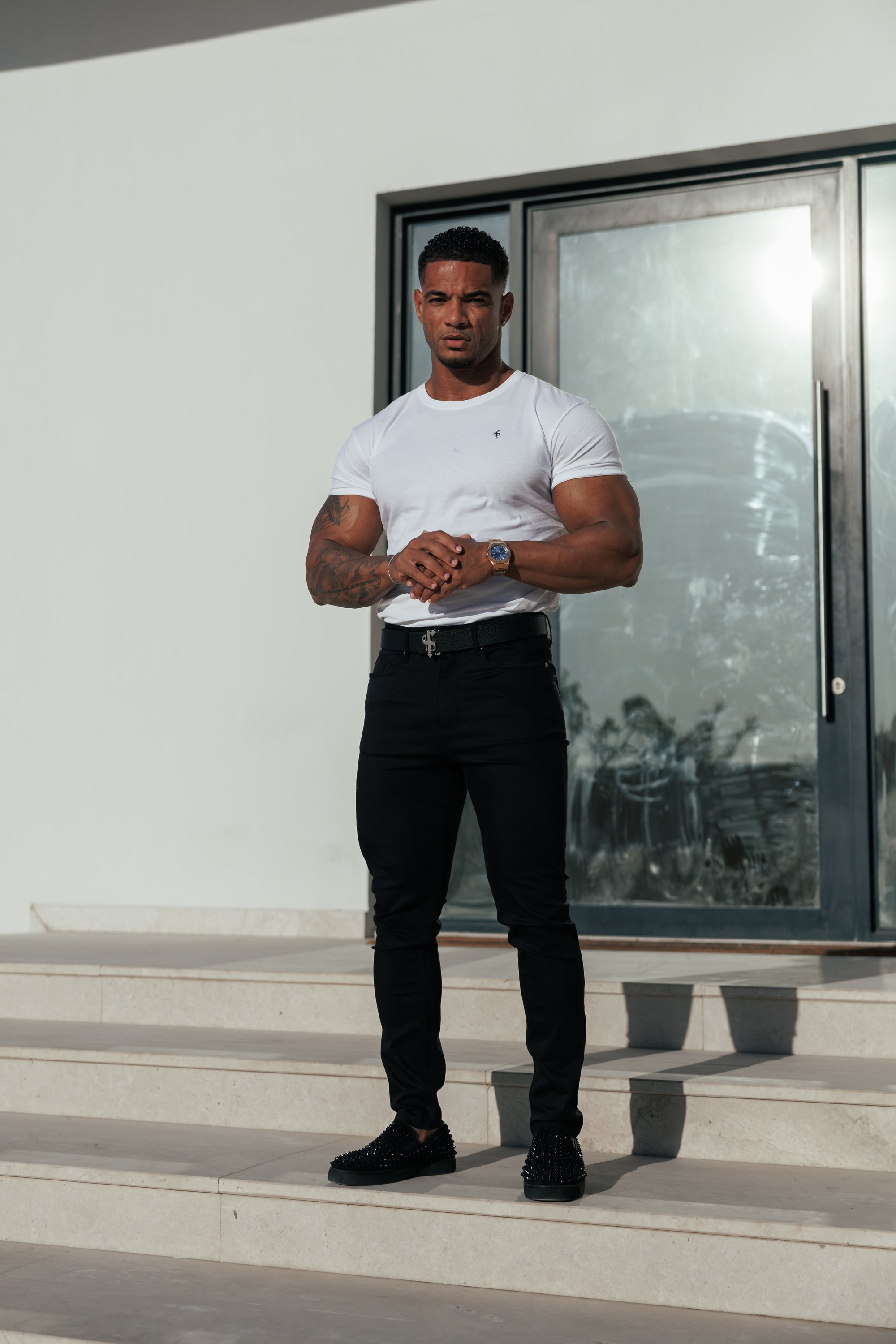 White / Silver Crew T-shirt with Silver Metal Emblem Decal FSH1453