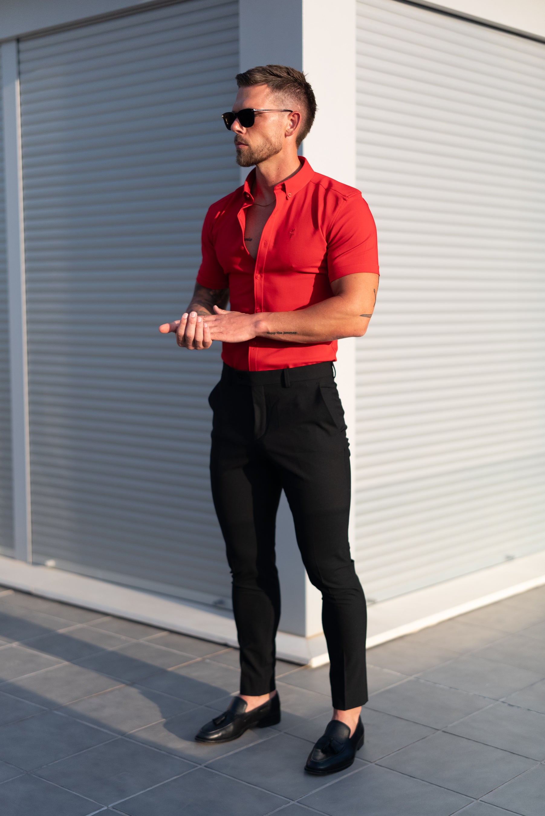 Super Slim SS Postbox Red Scuba with Button Down Collar - FS1189