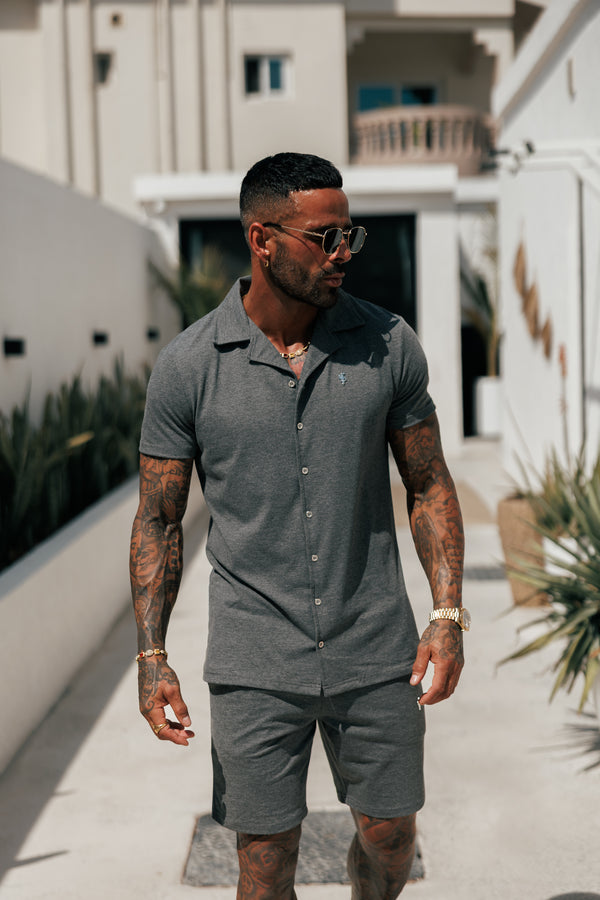 Father Sons Stretch Charcoal / Silver Pique Revere Shirt Short Sleeve - FSH1358 (PRE ORDER 16TH MAY)