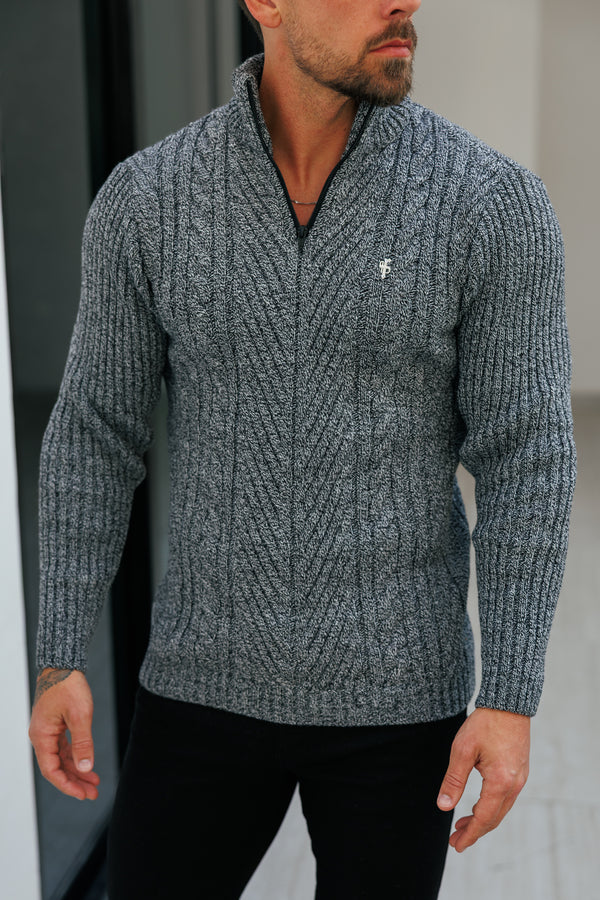 FS Funnel Neck Jumper with Quarter Zip Black / White Two Tone - FSJ154 (PRE ORDER 29TH DECEMBER)