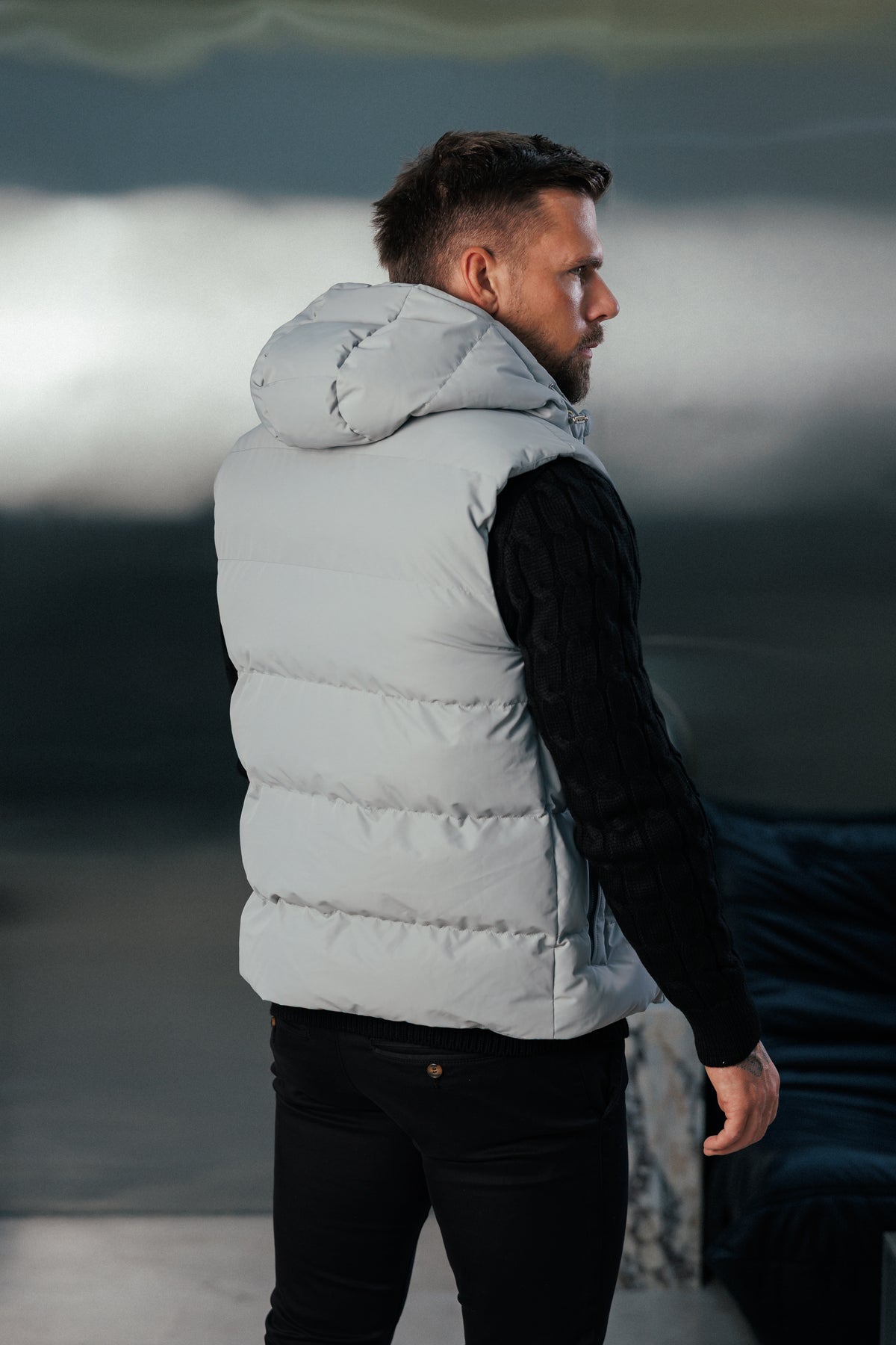 Mid Grey Padded Hooded Gilet - FSN244