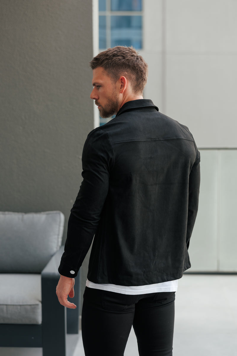 FS Suede Feel Button Up Jacket Black - FSN218