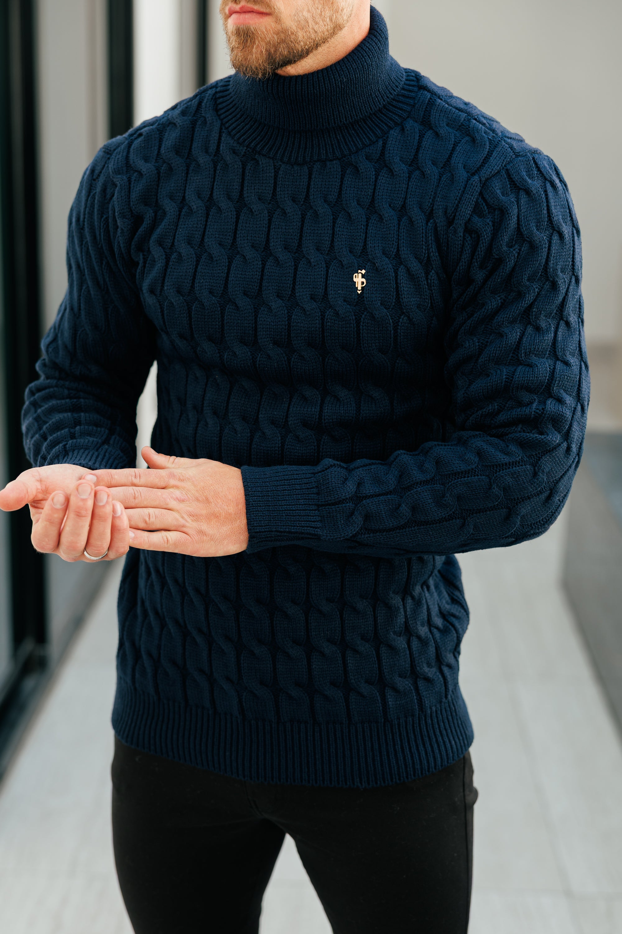 Link Weave Knit Navy Roll Neck Jumper - FSJ103