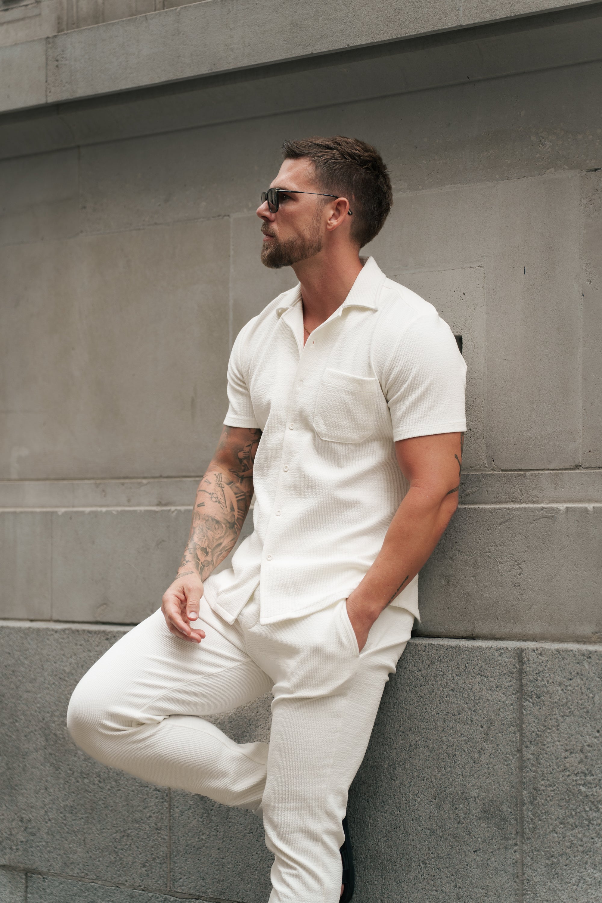 Jersey Cord Slim White Trousers - FSR015