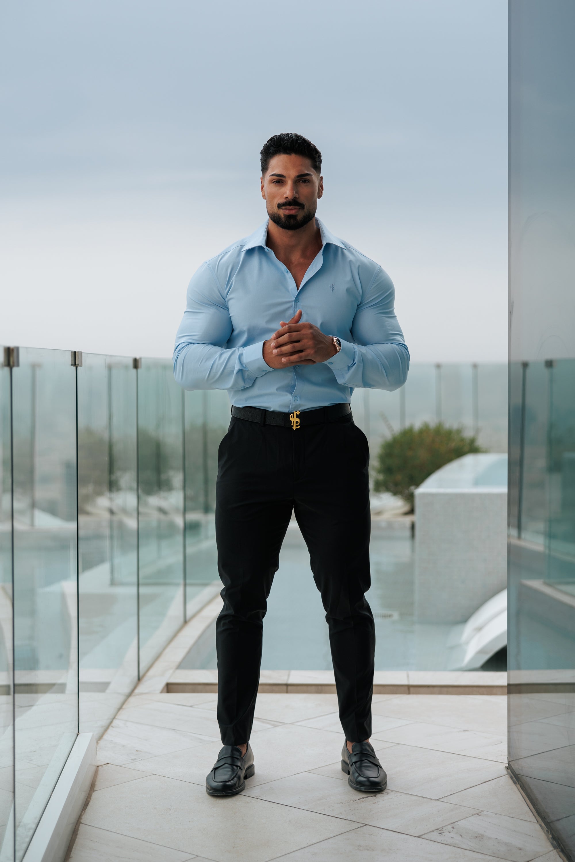 Muscle Fit Advanced Stretch Powder Blue with Cutaway Collar  - FS1167