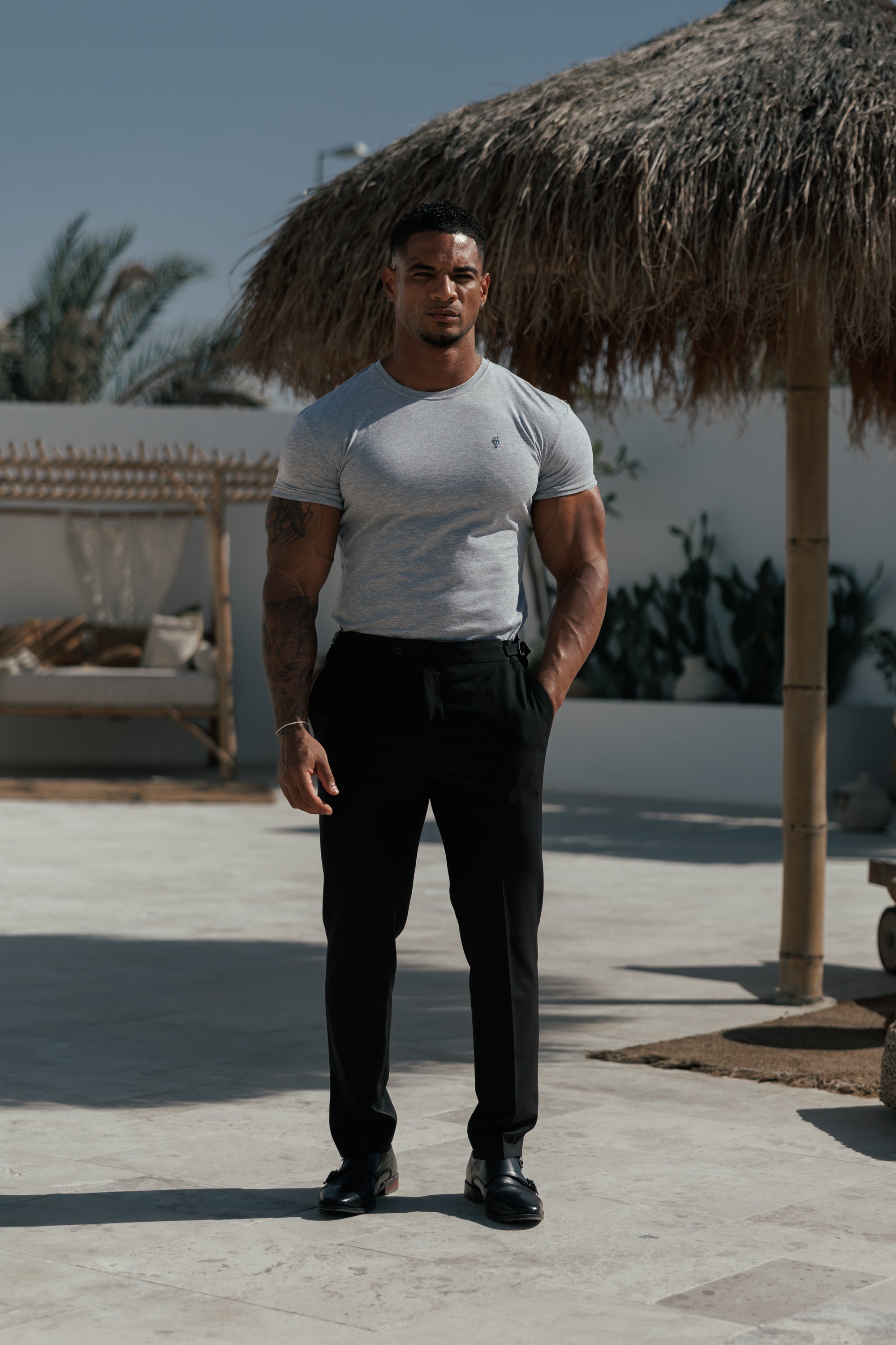 Light Grey Crew Neck Tshirt with Silver Metal Emblem Decal - FSH1452