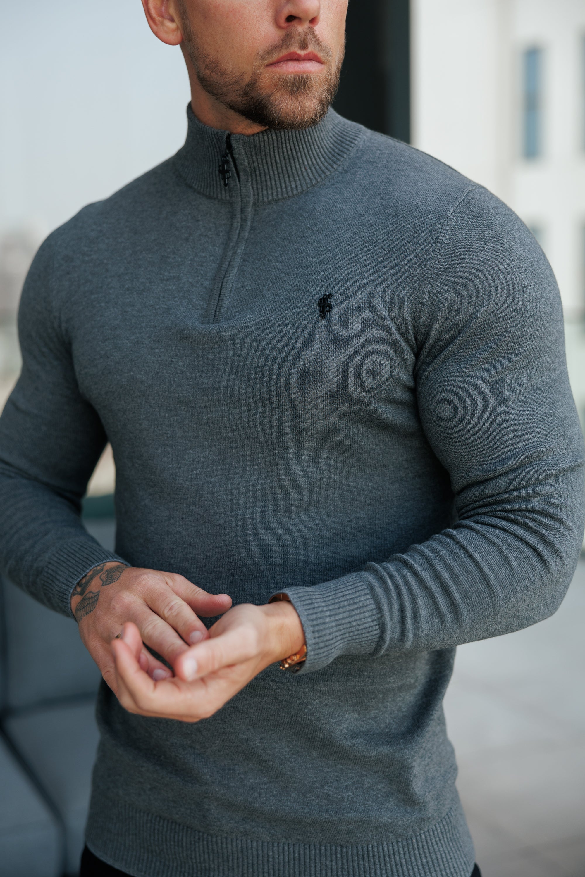 FS Charcoal Funnel Neck Knitted Jumper With FS Branding -  FSN192