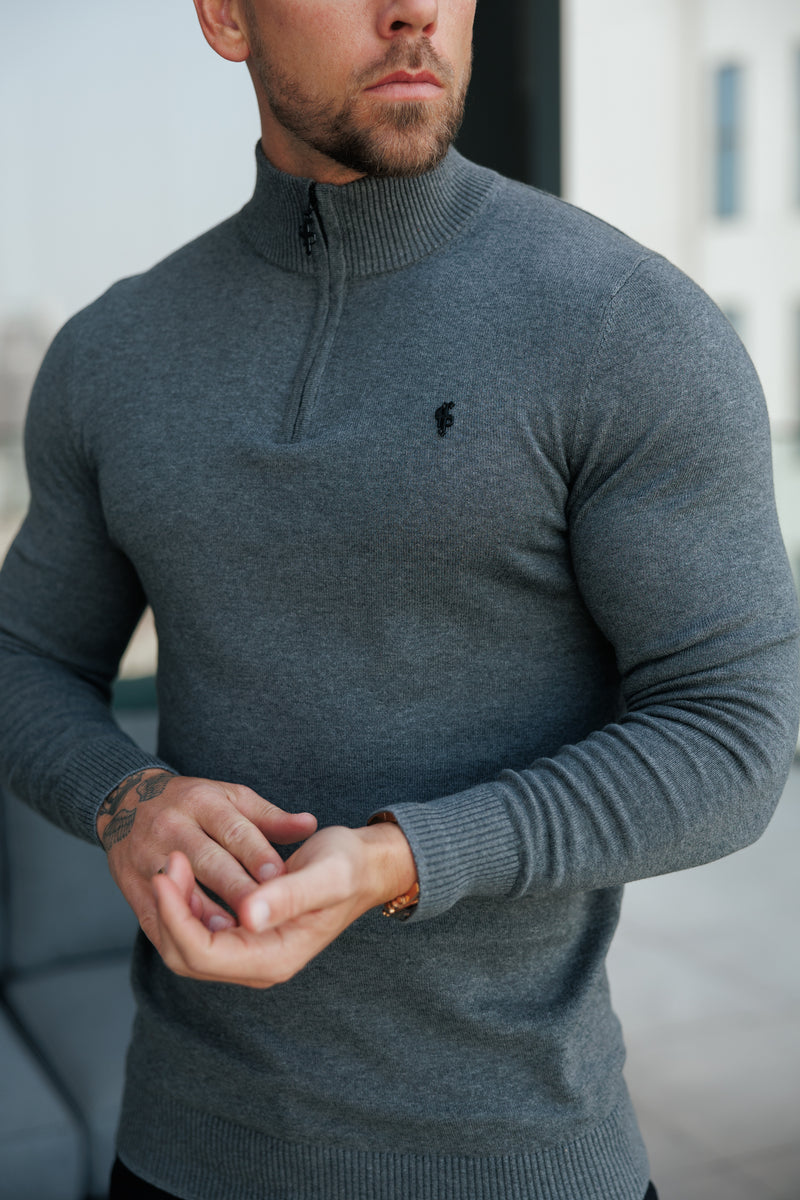 FS Charcoal Funnel Neck Knitted Jumper With FS Branding -  FSN192