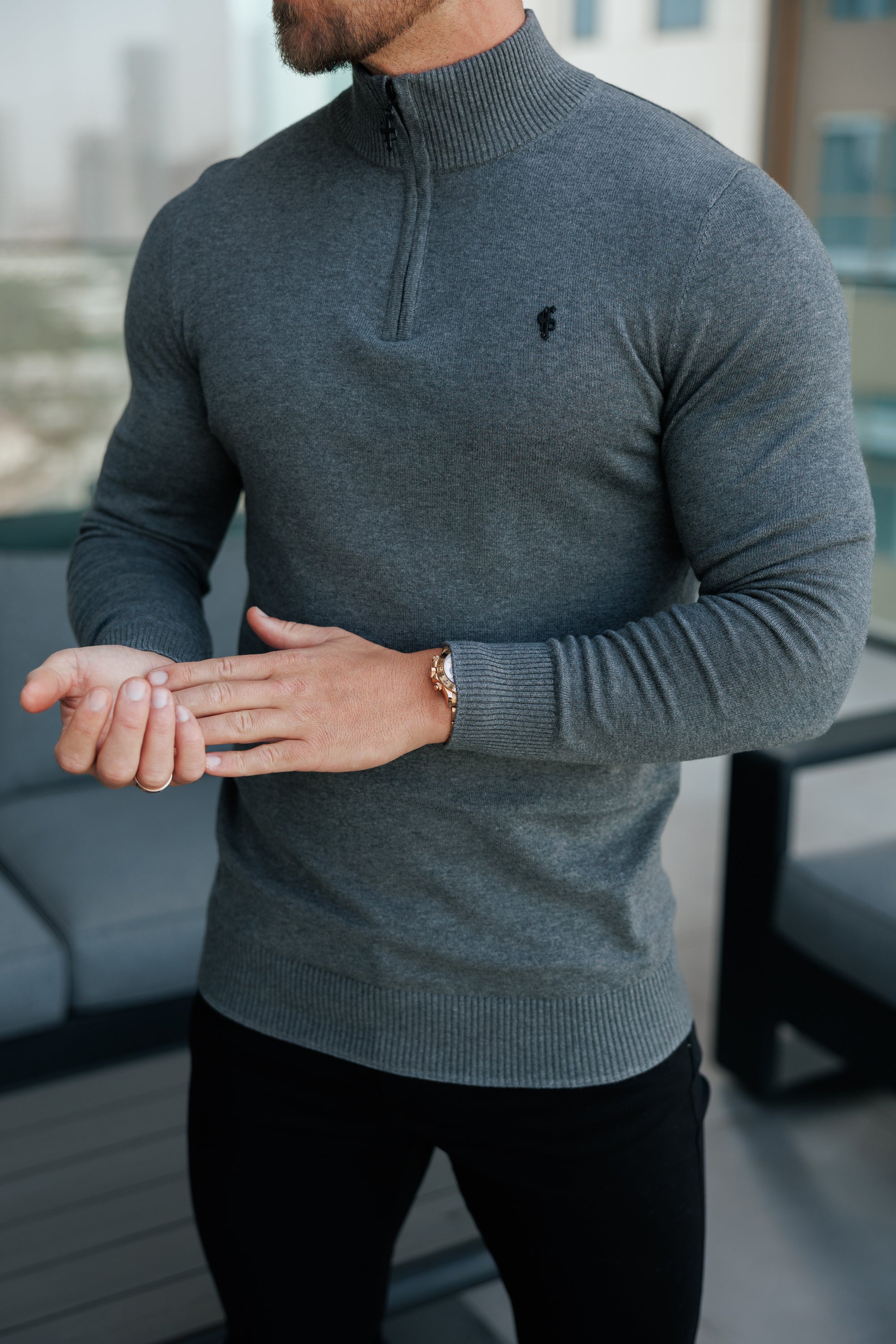 FS Charcoal Funnel Neck Knitted Jumper With FS Branding -  FSN192