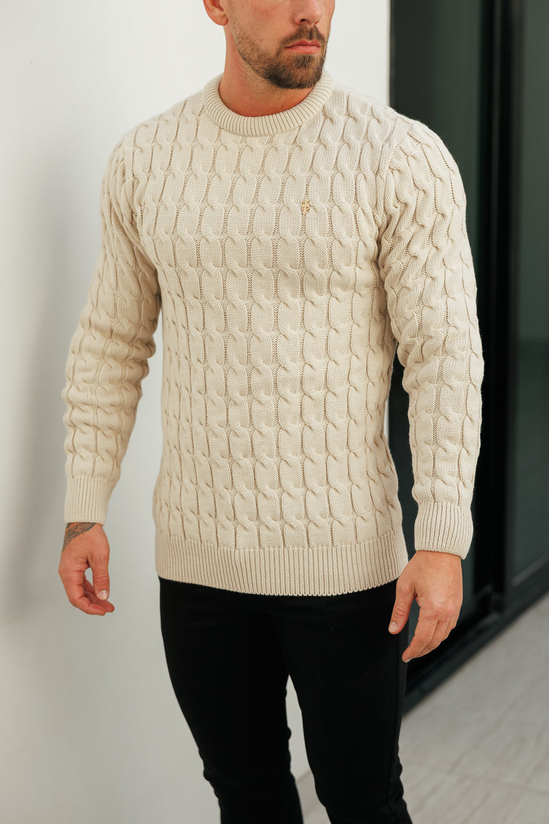 Father Sons Link Weave Knit Beige Crew Neck Jumper - FSJ127
