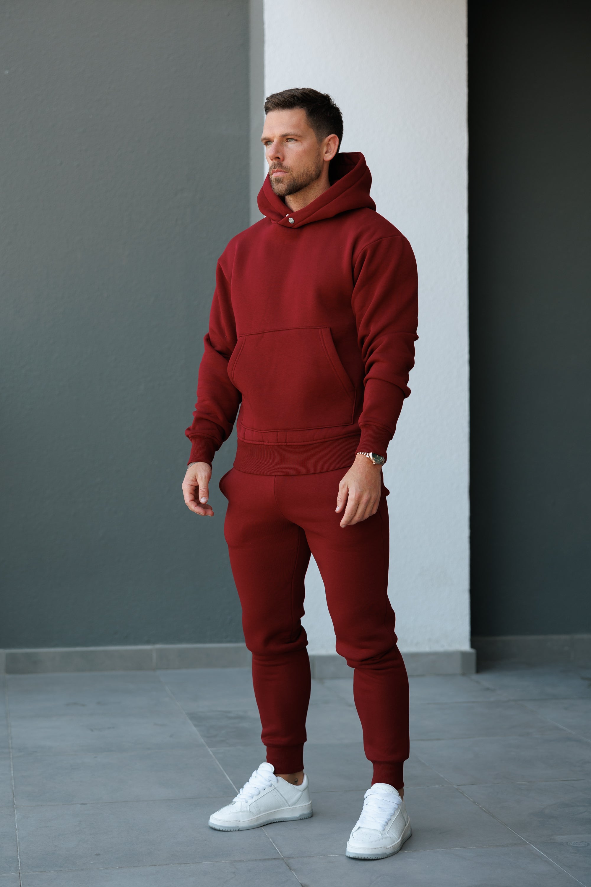 Burgundy Oversized Hoodie With Functional FS Stud - FSR008