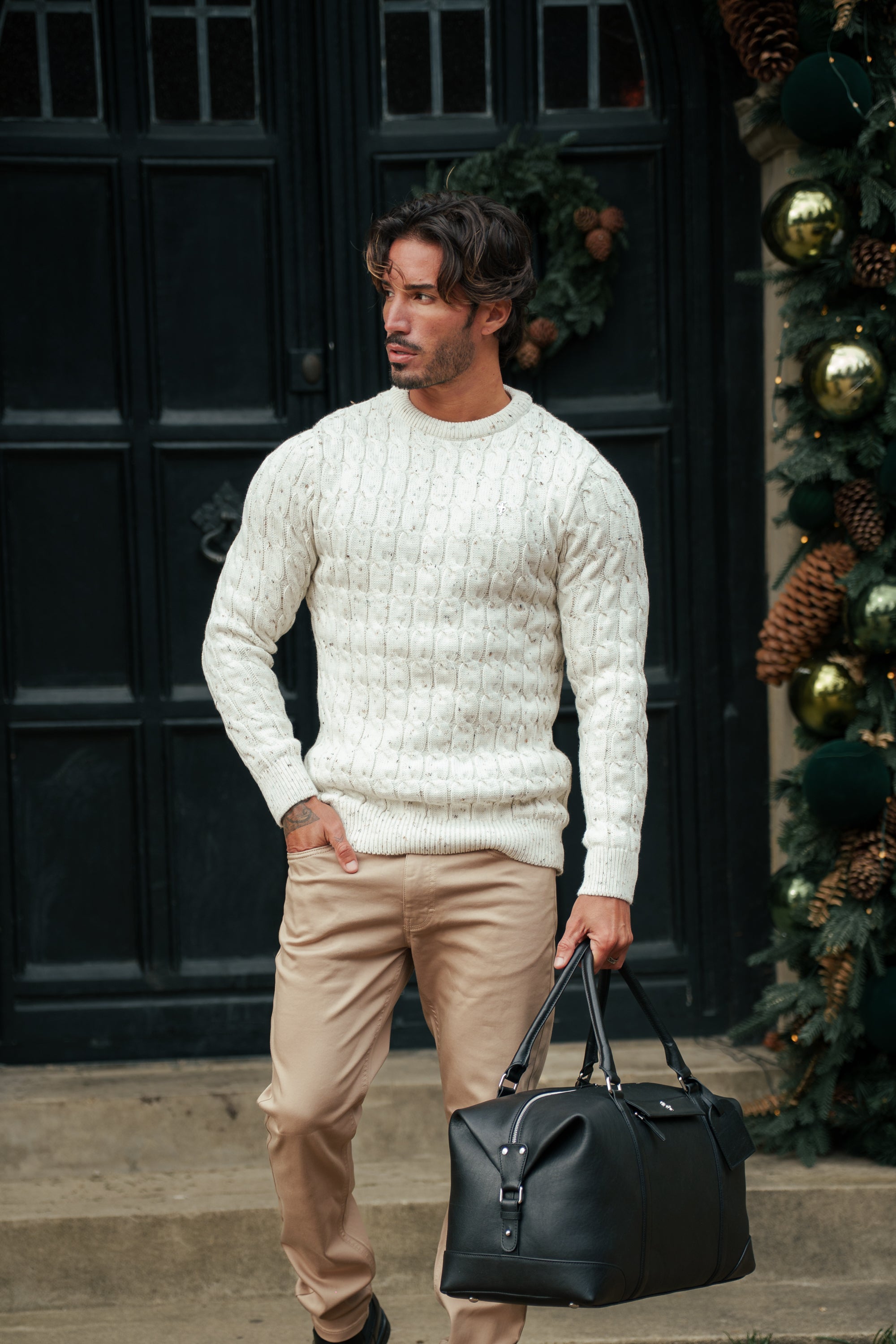 Link Weave Knit Beige Fleck Crew Neck Jumper - FSJ128