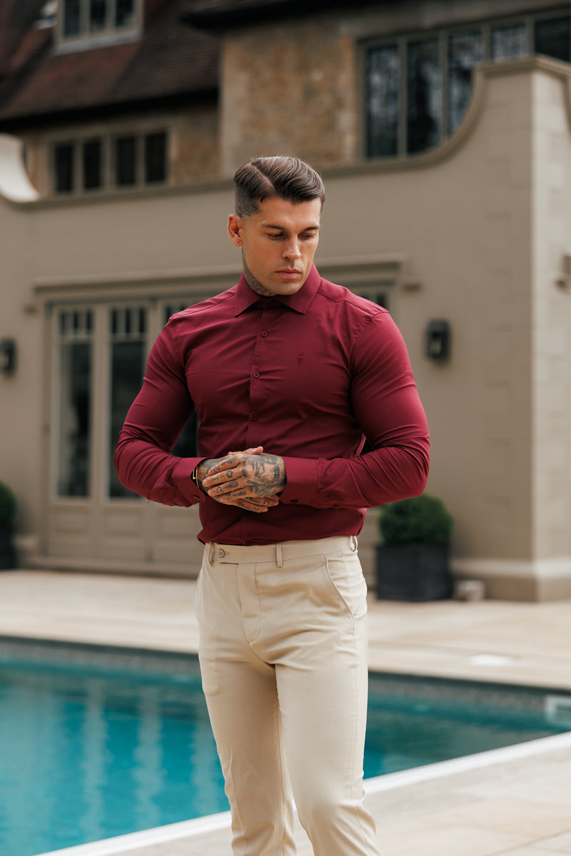 Father Sons Muscle Fit Advanced Stretch Oxblood with Cutaway Collar  - FS1201