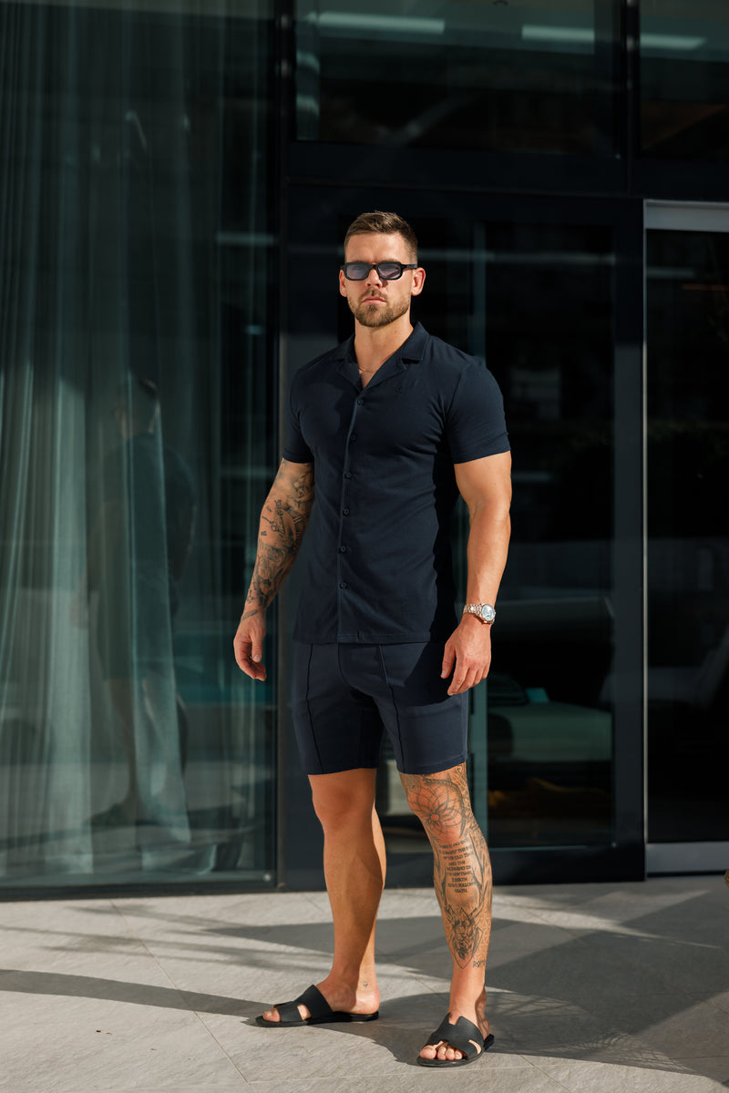 Father Sons Stretch Navy Pique Revere Shirt Short Sleeve - FSH1069  (PRE ORDER 11TH JUNE)
