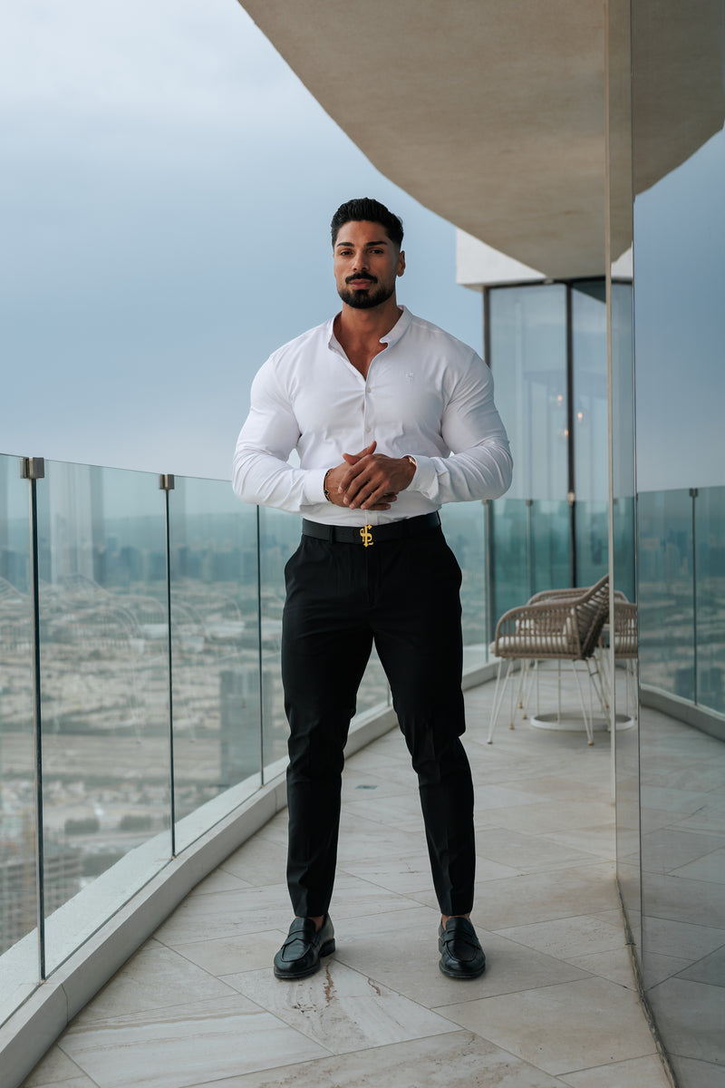 Father Sons Super Slim Stretch Classic Oxford White Grandad Collar - FS732