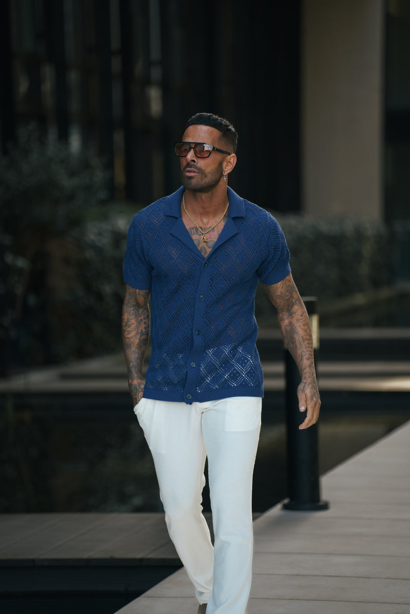 Father Sons Crochet Shirt Caribbean Blue Short Sleeve - FSJ079