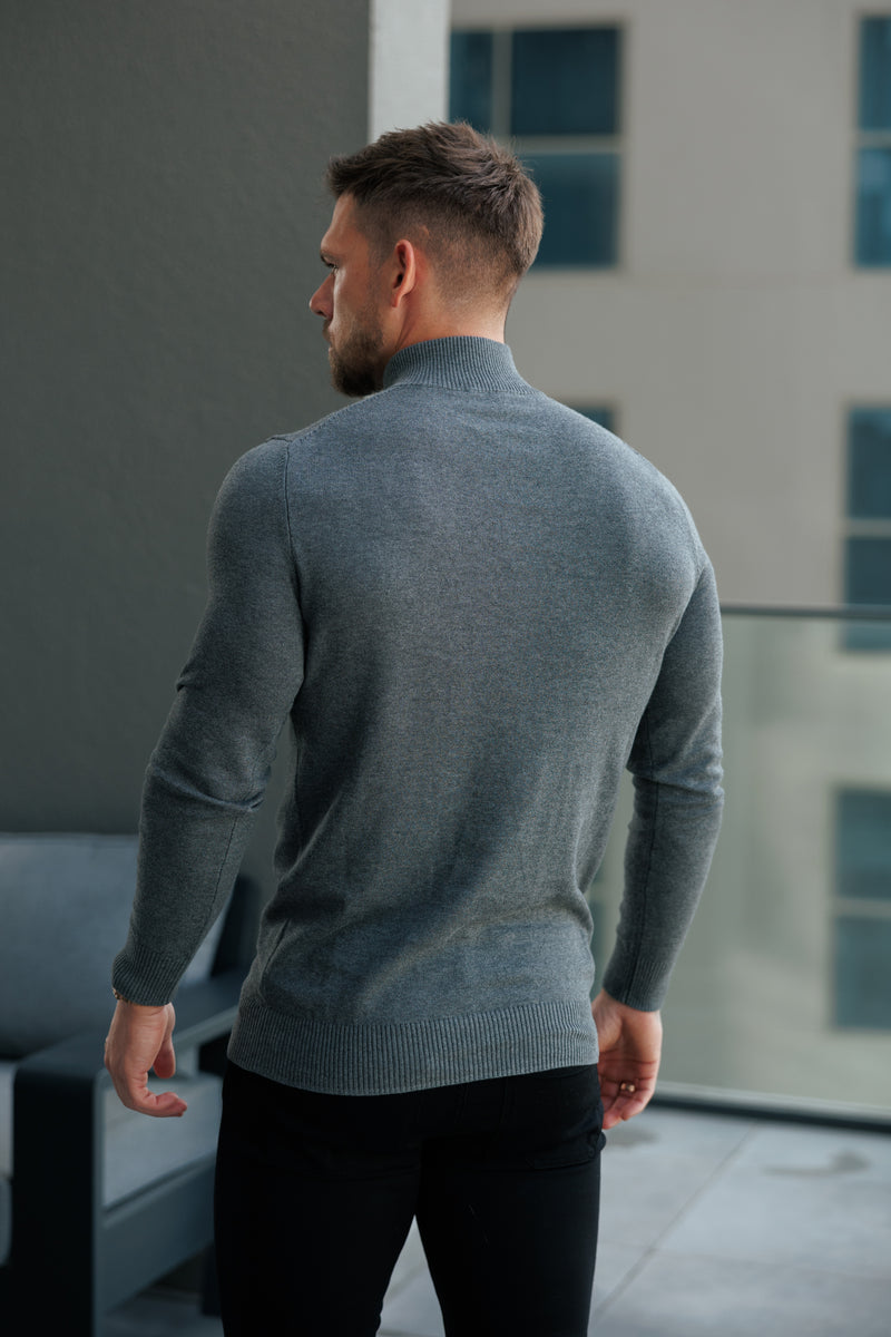 FS Charcoal Funnel Neck Knitted Jumper With FS Branding -  FSN192