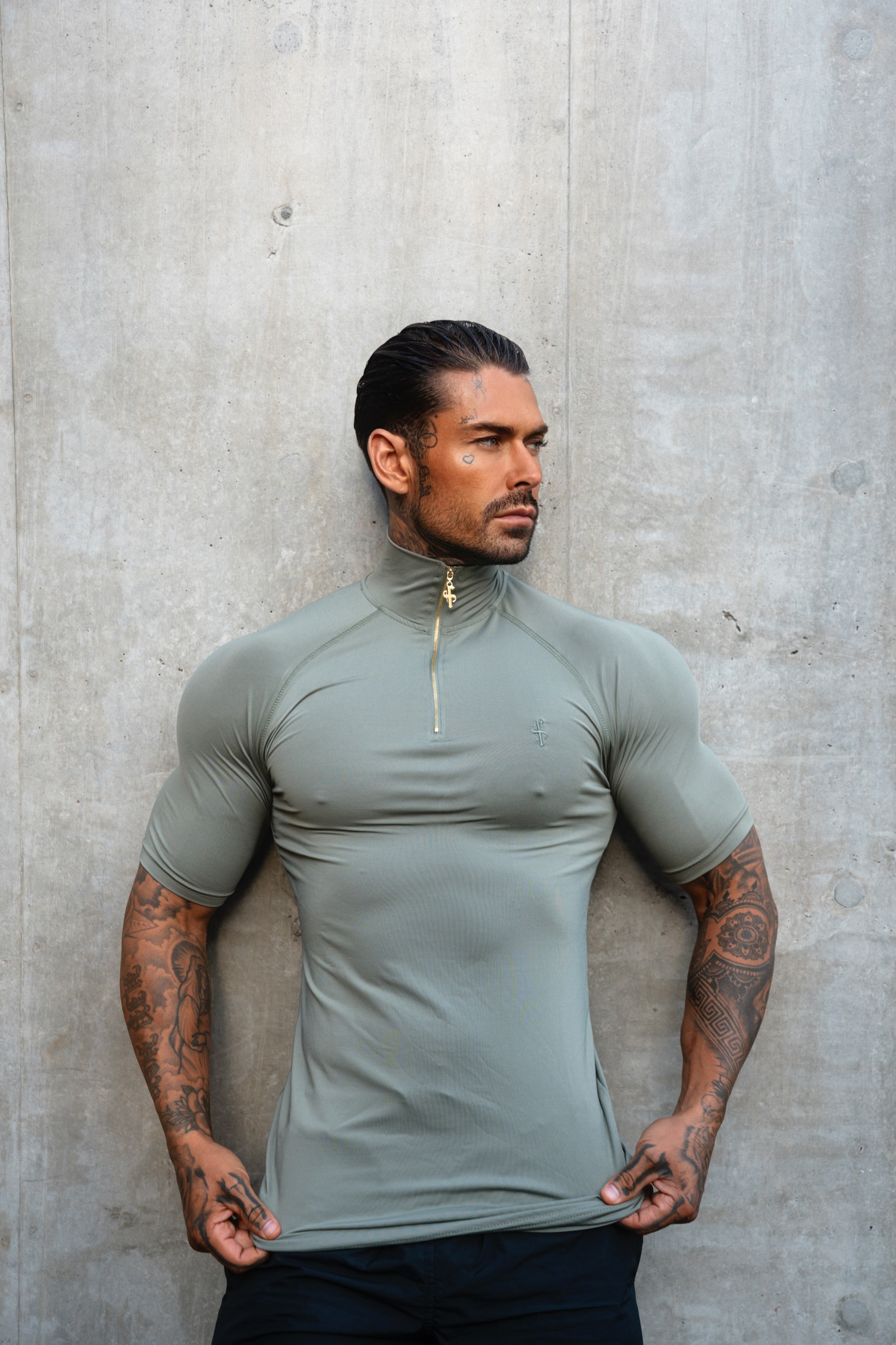 SS Olive Half Zip Gym Top - FSH1310