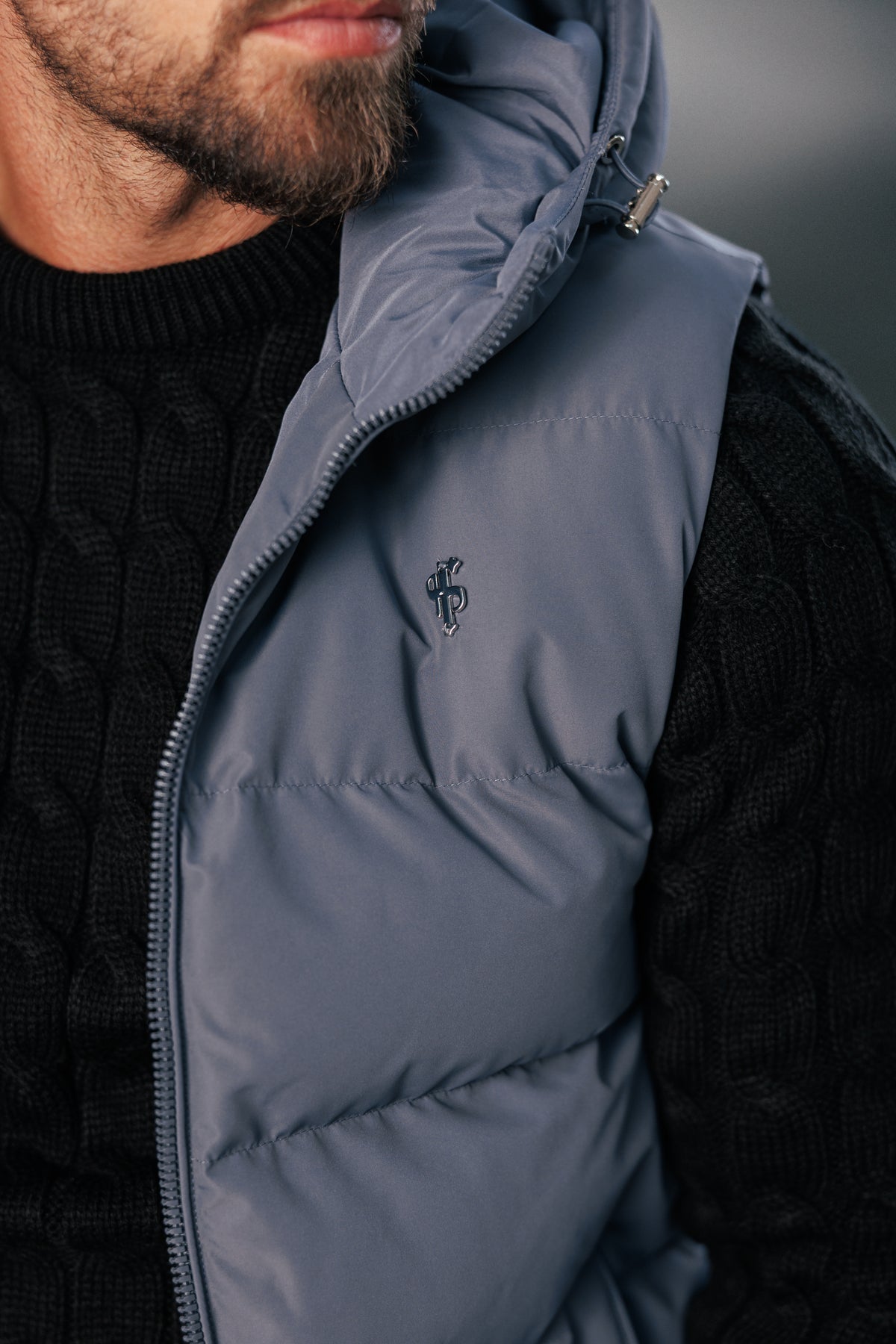 Charcoal Padded Hooded Gilet - FSN241