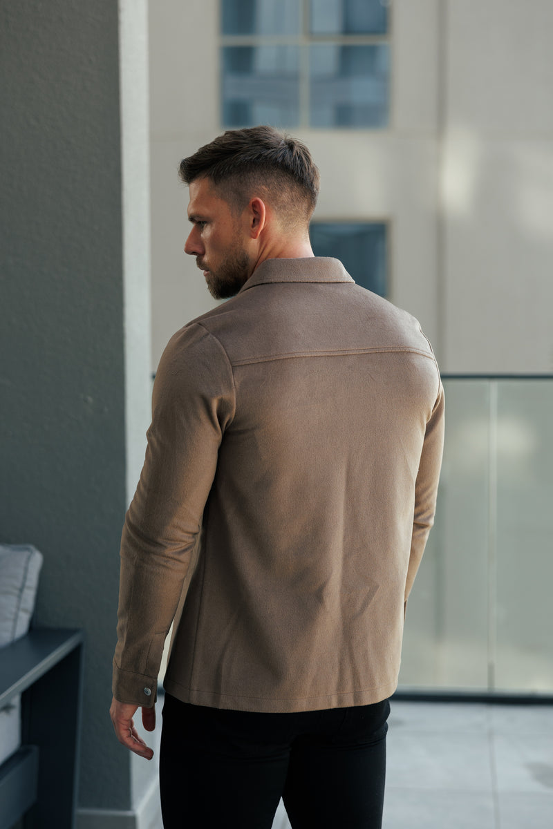 FS Brushed Button Up Plain Jacket Taupe - FSN184 (PRE ORDER 15TH DECEMBER) 