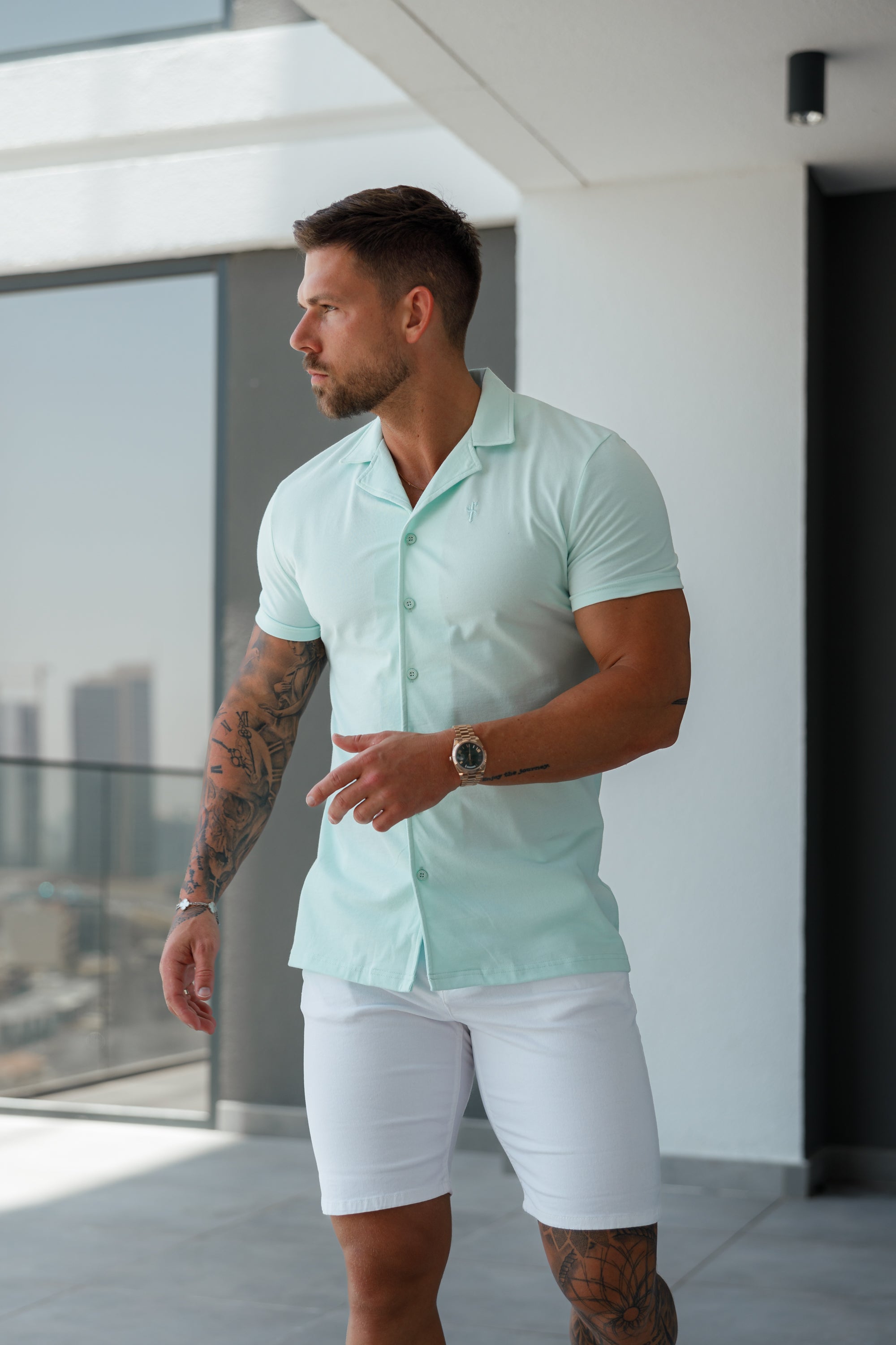 Stretch Burgundy Pique Revere Shirt Short Sleeve - Tonal Emb