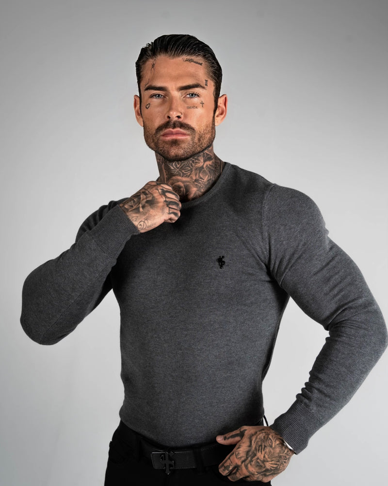 FS Charcoal Crew Neck Knitted Jumper With FS Branding -  FSN198