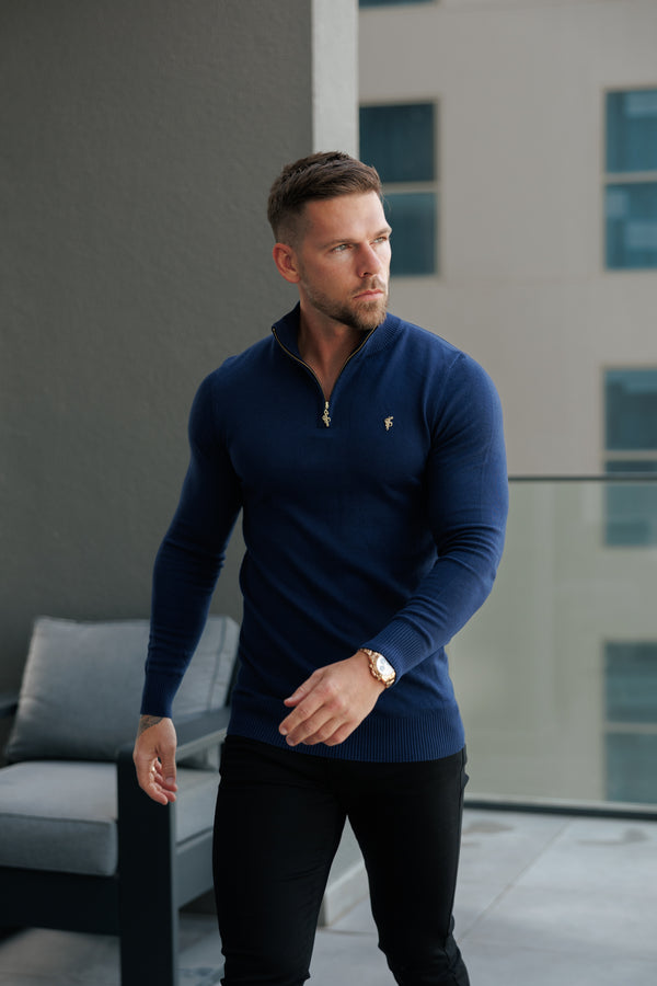 FS Navy Funnel Neck Knitted Jumper With FS Branding -  FSN191