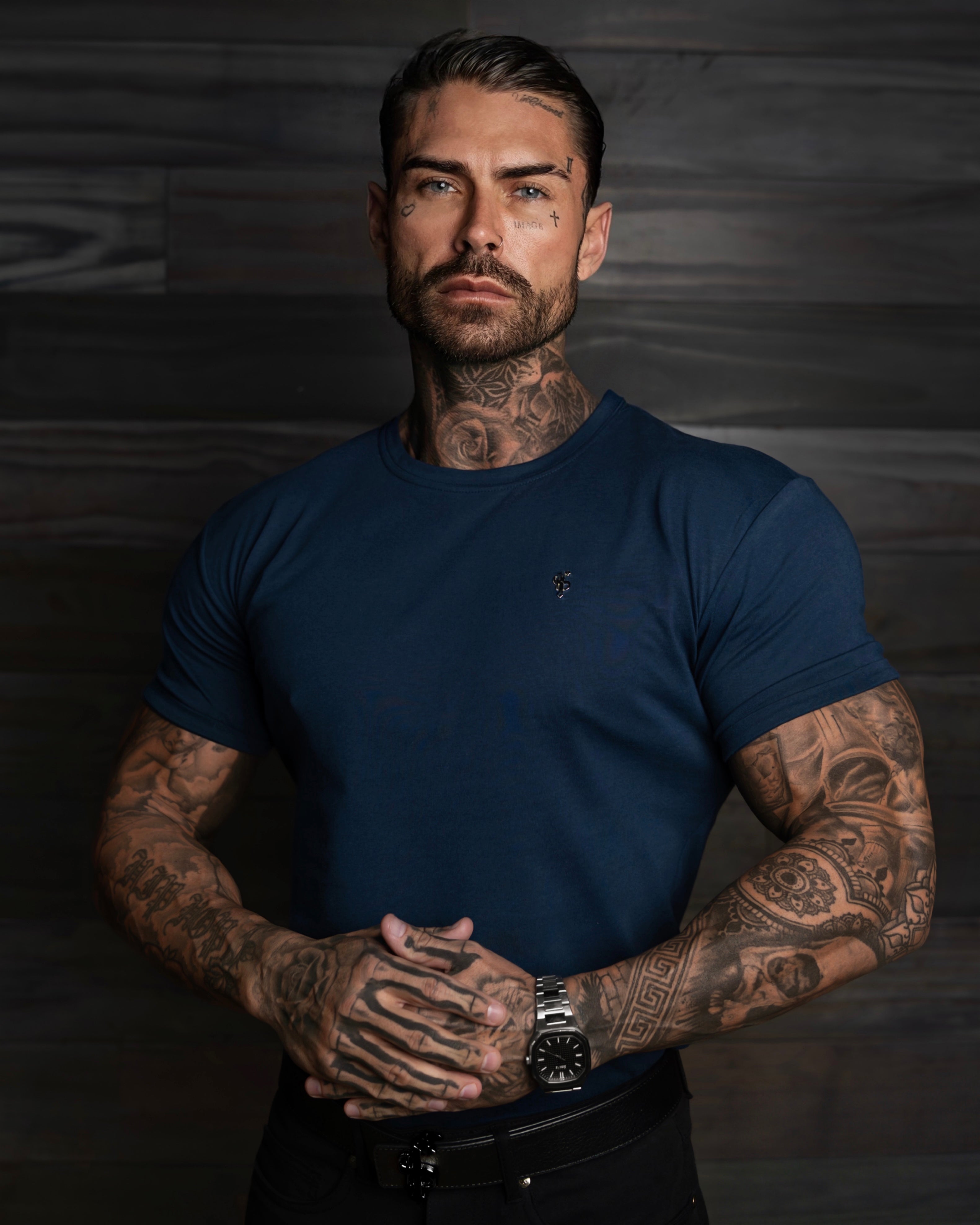 Navy / Silver Crew Tshirt with Silver Metal Emblem Decal FSH1451