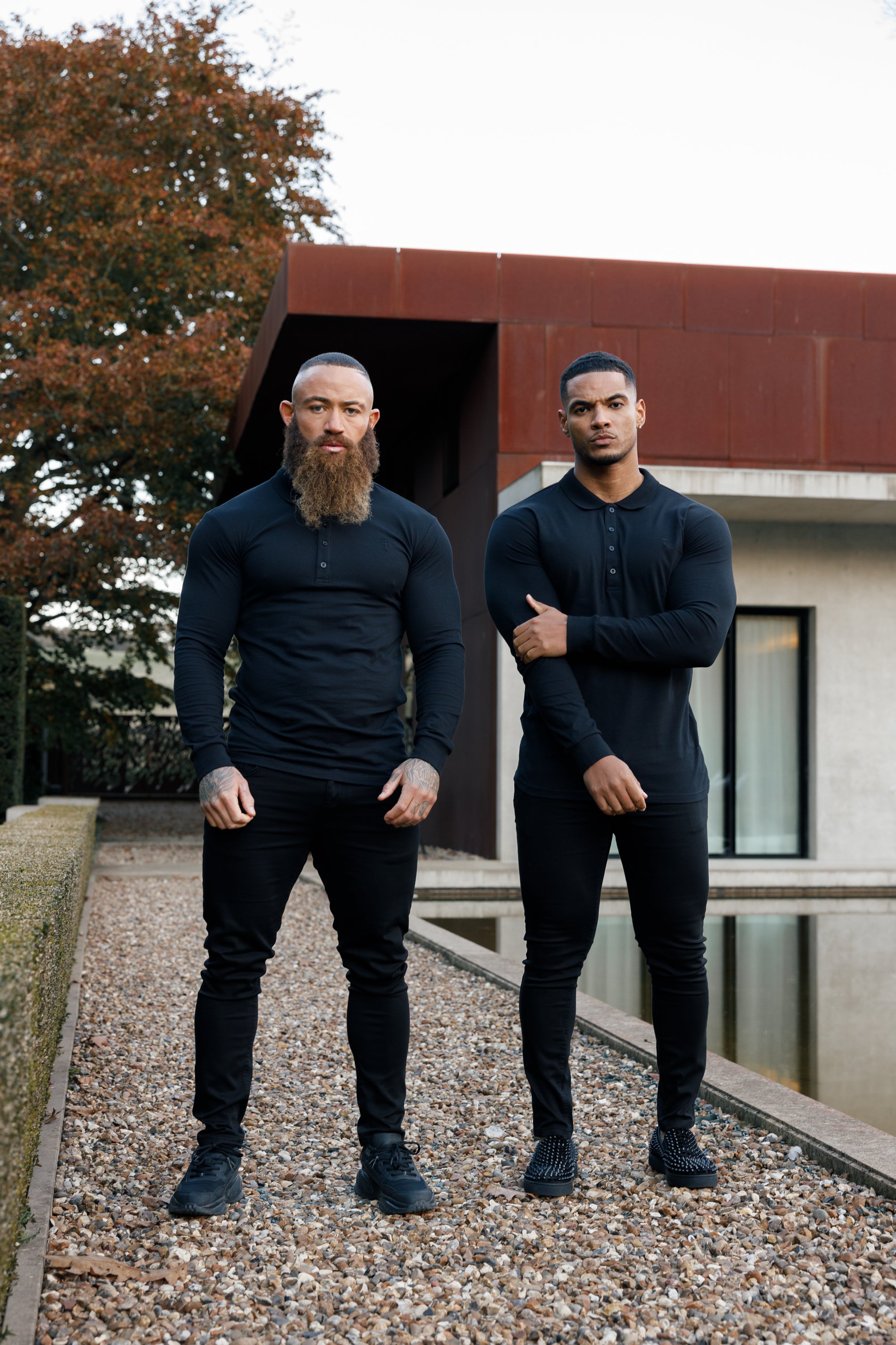 Classic Black Tonal  Polo Long Sleeve Shirt - FSH857