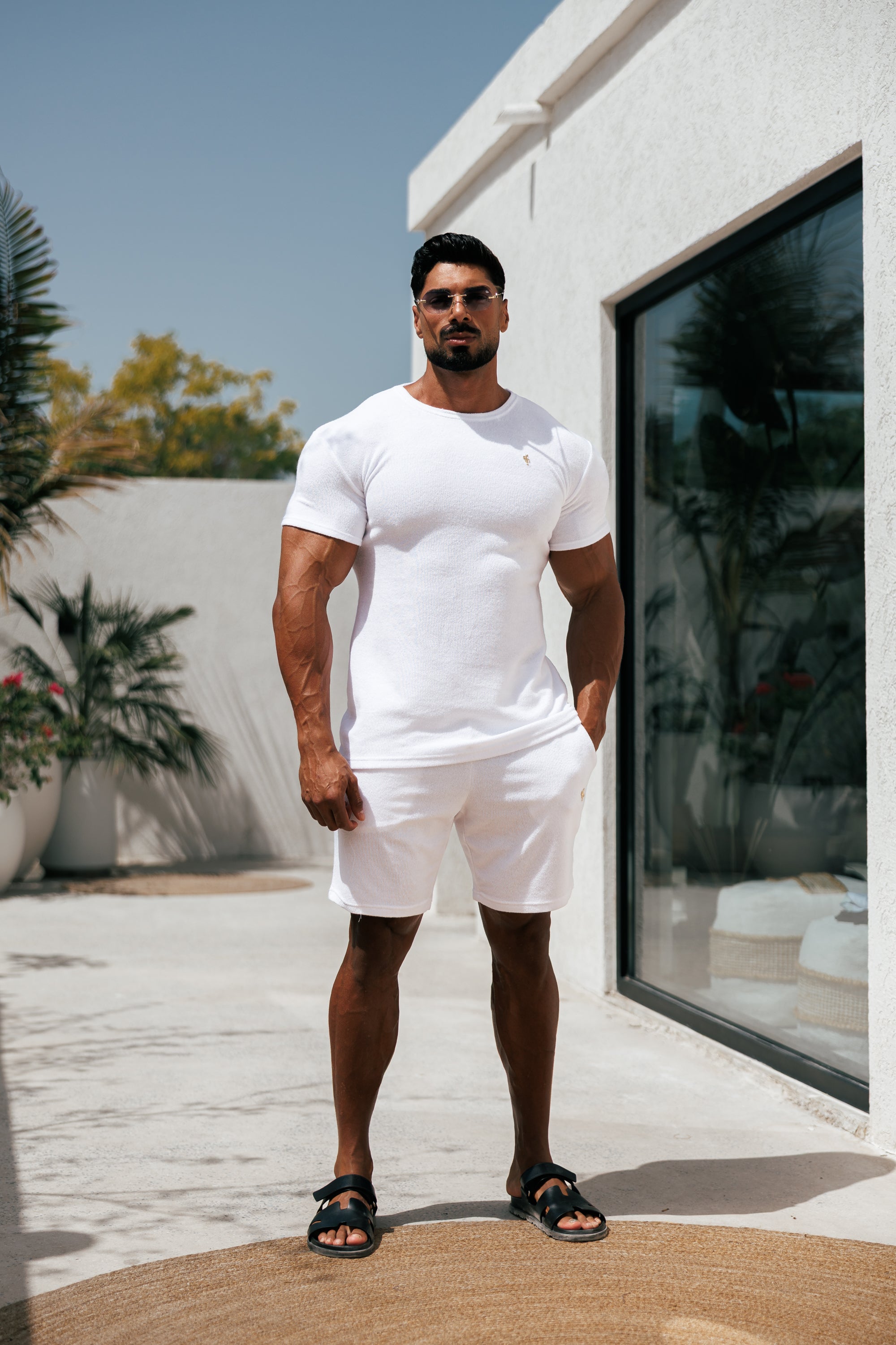 White / Gold Towelling Shorts - FSH1346