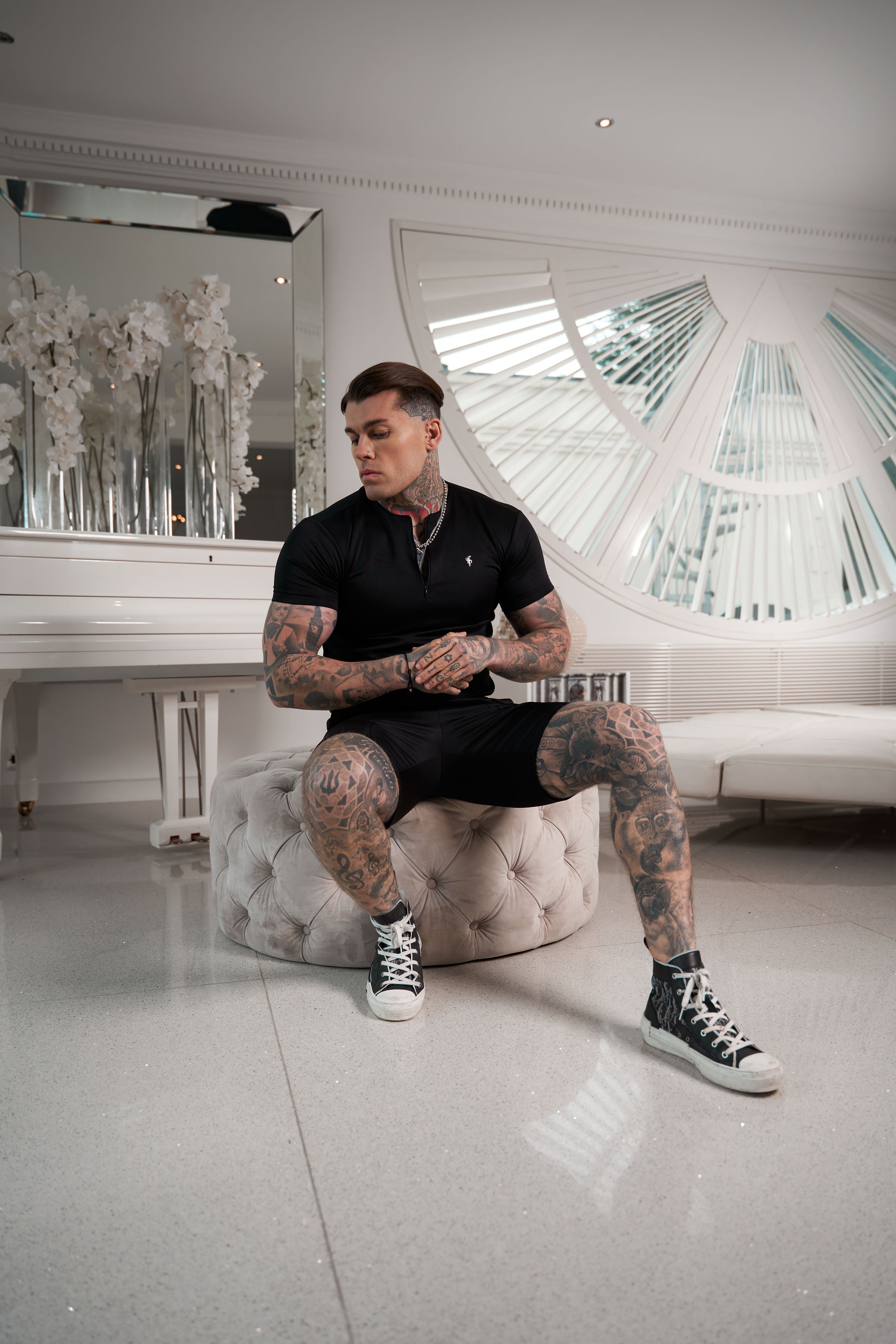 Scuba Black / Silver Elasticated Drawstring Pintuck Shorts - FSH1039