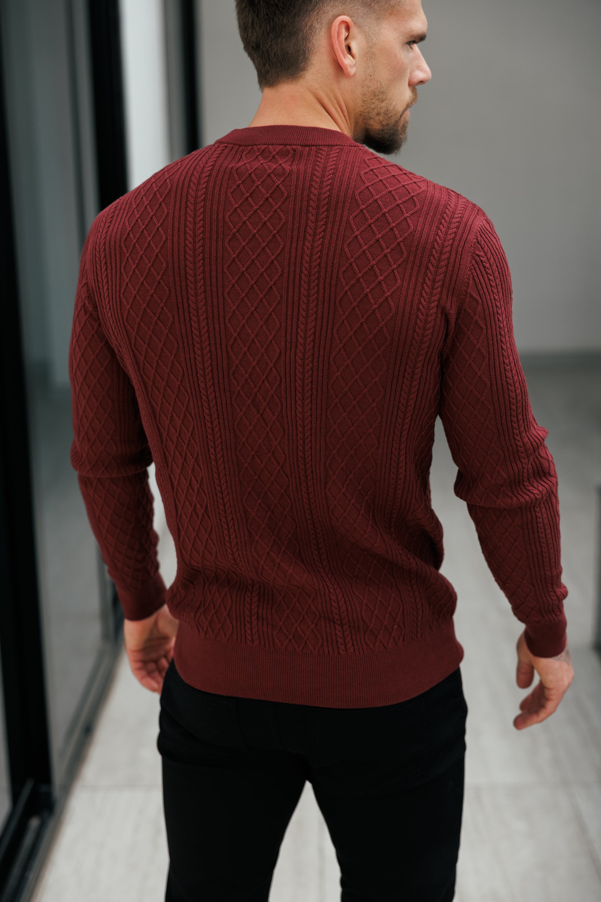 Fine Knit Diamond Burgundy Jumper Long Sleeve  -  FSA008